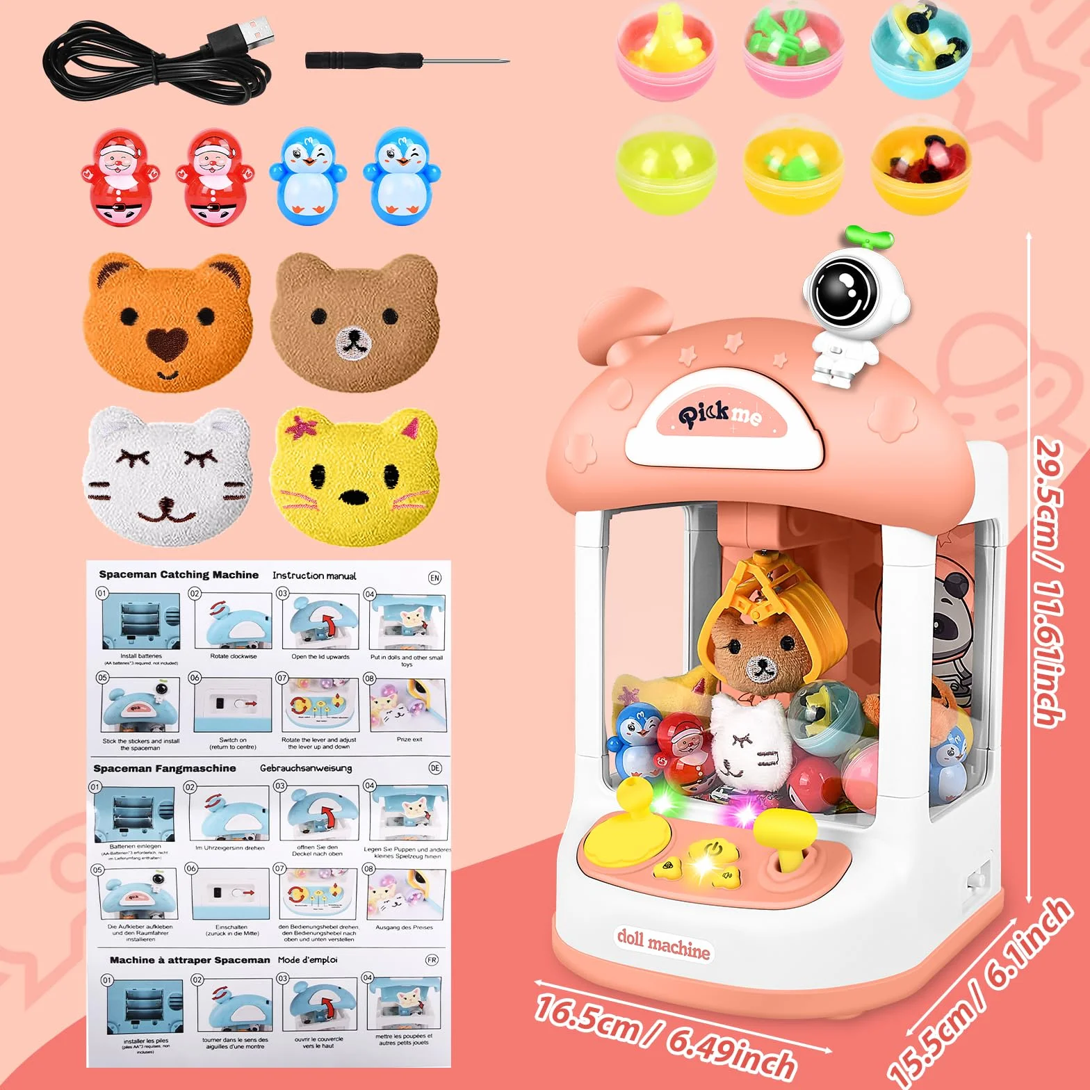 JONRRYIN Candy Grabber dla dzieci, Mini Candy Machine z dźwiękiem i muzyką, zabawka świąteczna dla dziewczynek 3+