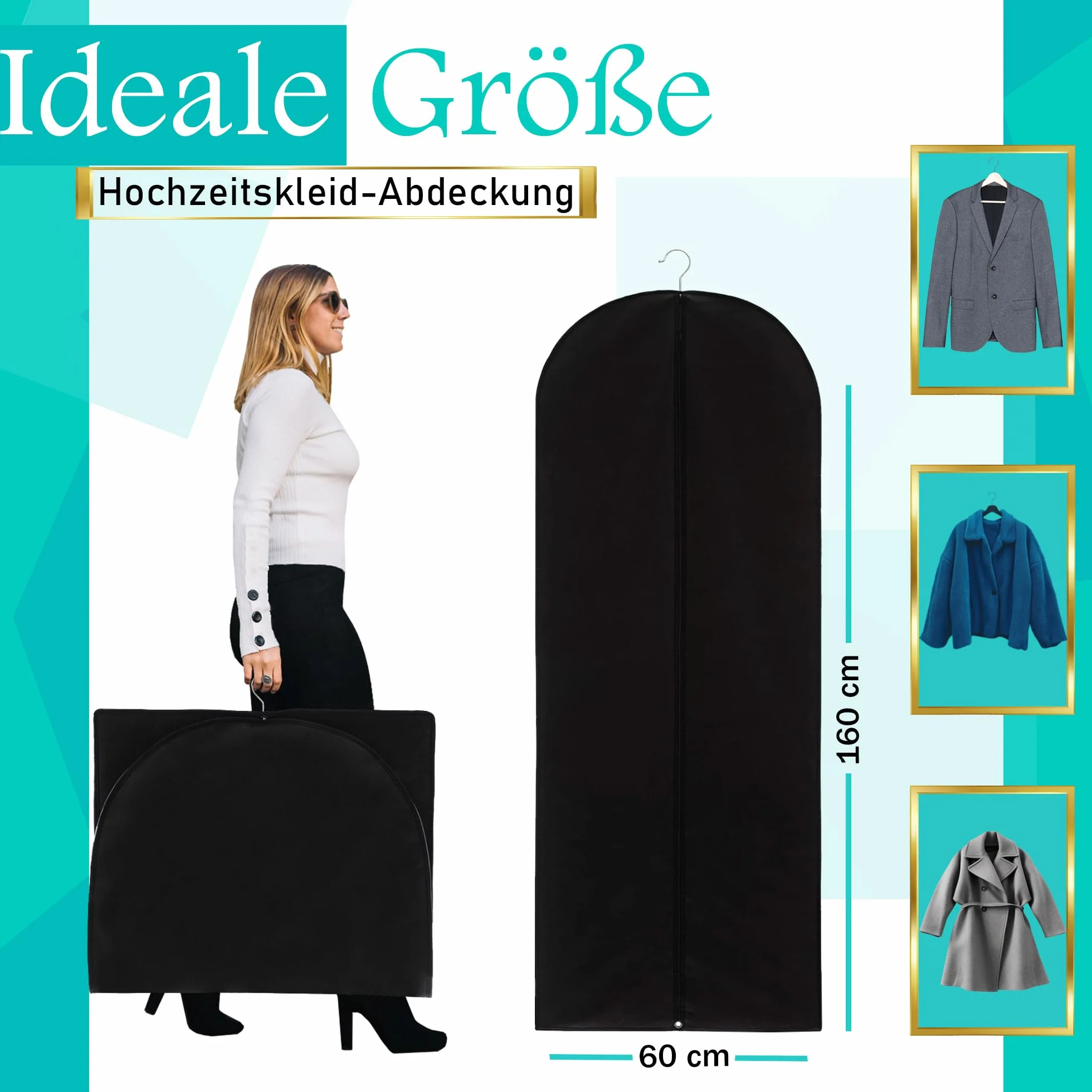 Podróżna torba na ubrania pokrowiec na suknię ślubną z oddychającego polaru ok. 160 x 60 cm (1 szt.)