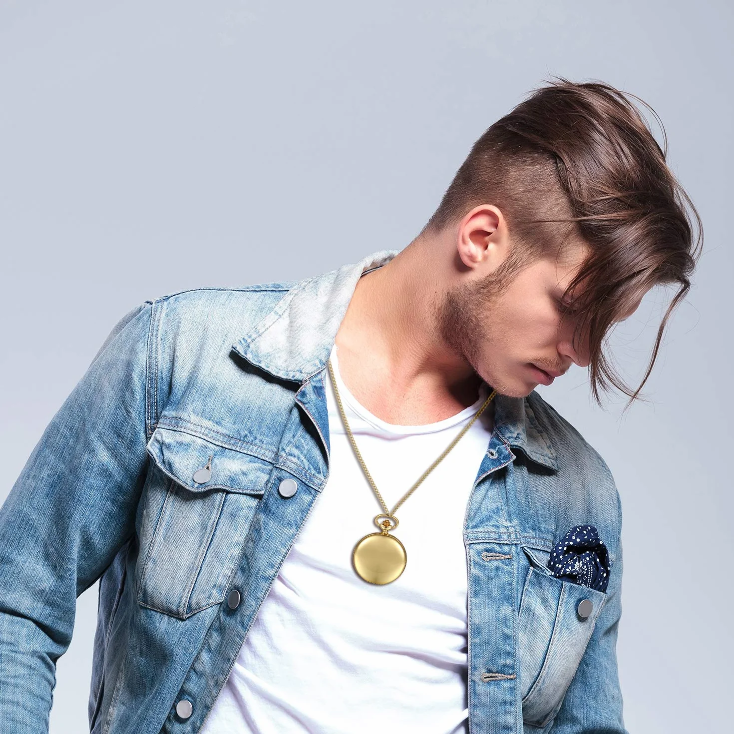 JewelryWe Męski damski zegarek kieszonkowy klasyczny błyszczący zegarek łańcuszkowy analogowy zegarek kwarcowy z łańcuszkiem na szyję zegarek na ramię Pocket Watch prezent grawerunek