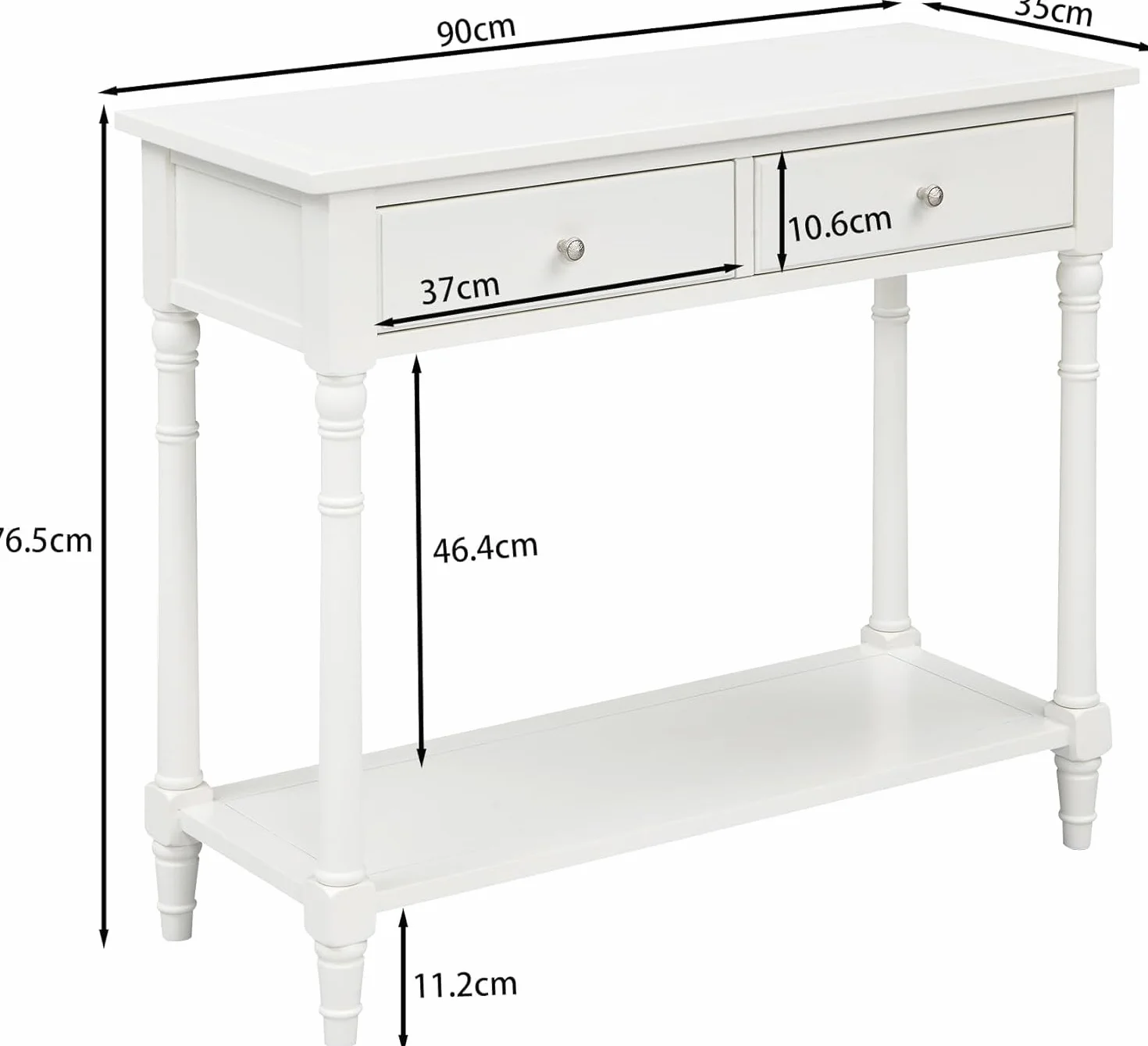PADMA HOUSE Stolik konsolowy z 2 szufladami 90 x 35 x 76,5 cm retro biały