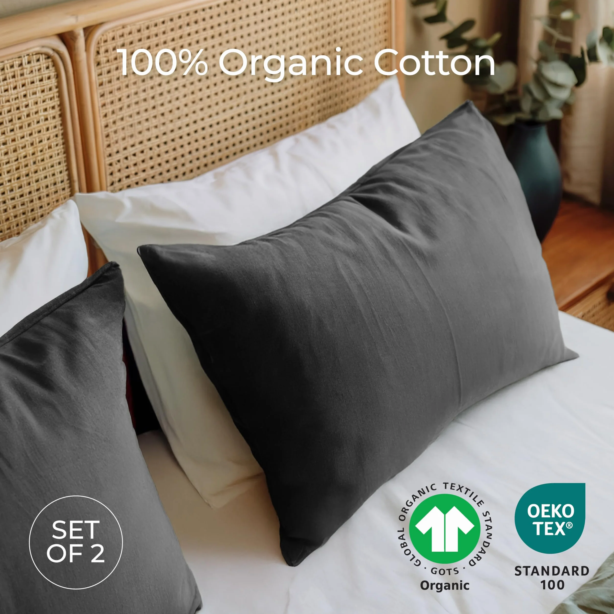 Poszewka na Poduszkę 40x60 cm Bawełna Organiczna Oeko-Tex Antracyt zestaw 2 sztuk