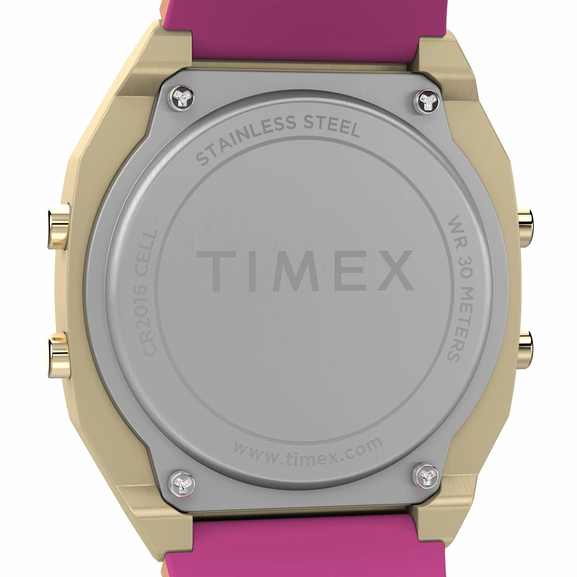 Timex T80 zegarek uniseks 36 mm – różowy pasek z żywicy, tarcza cyfrowa, koperta ze stali nierdzewnej w kolorze złotym, TW2V74400