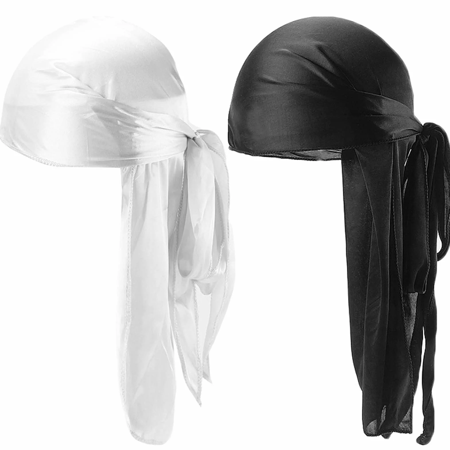 2 szt. Jedwabisty Durag Męski Kapelusz Miękki Pirate Durag, Unisex Elastyczna czapka Waves z długimi ogonami i szerokimi paskami, oddychająca czapka Durag Pirate Hat dla kobiet mężczyzn