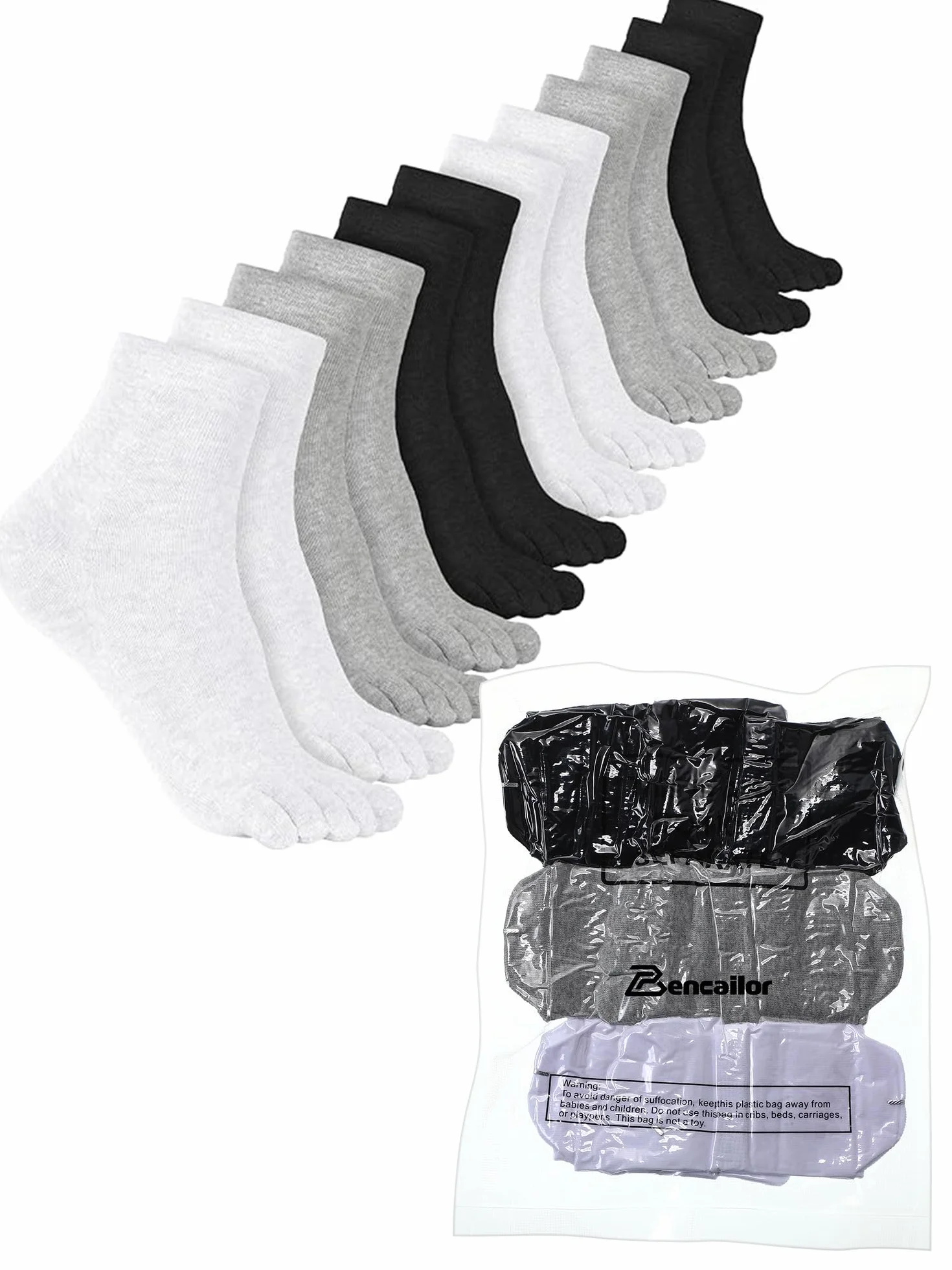 Bencailor 6 Paar Fünf Zehensocken Baumwollsocken für Damen Herren