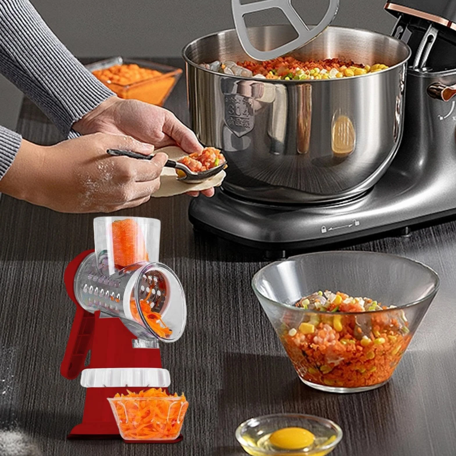 Rotary Cheese Grater 10 cali Biały Wielofunkcyjny Rozdrabniacz i Krajalnica do Żywności