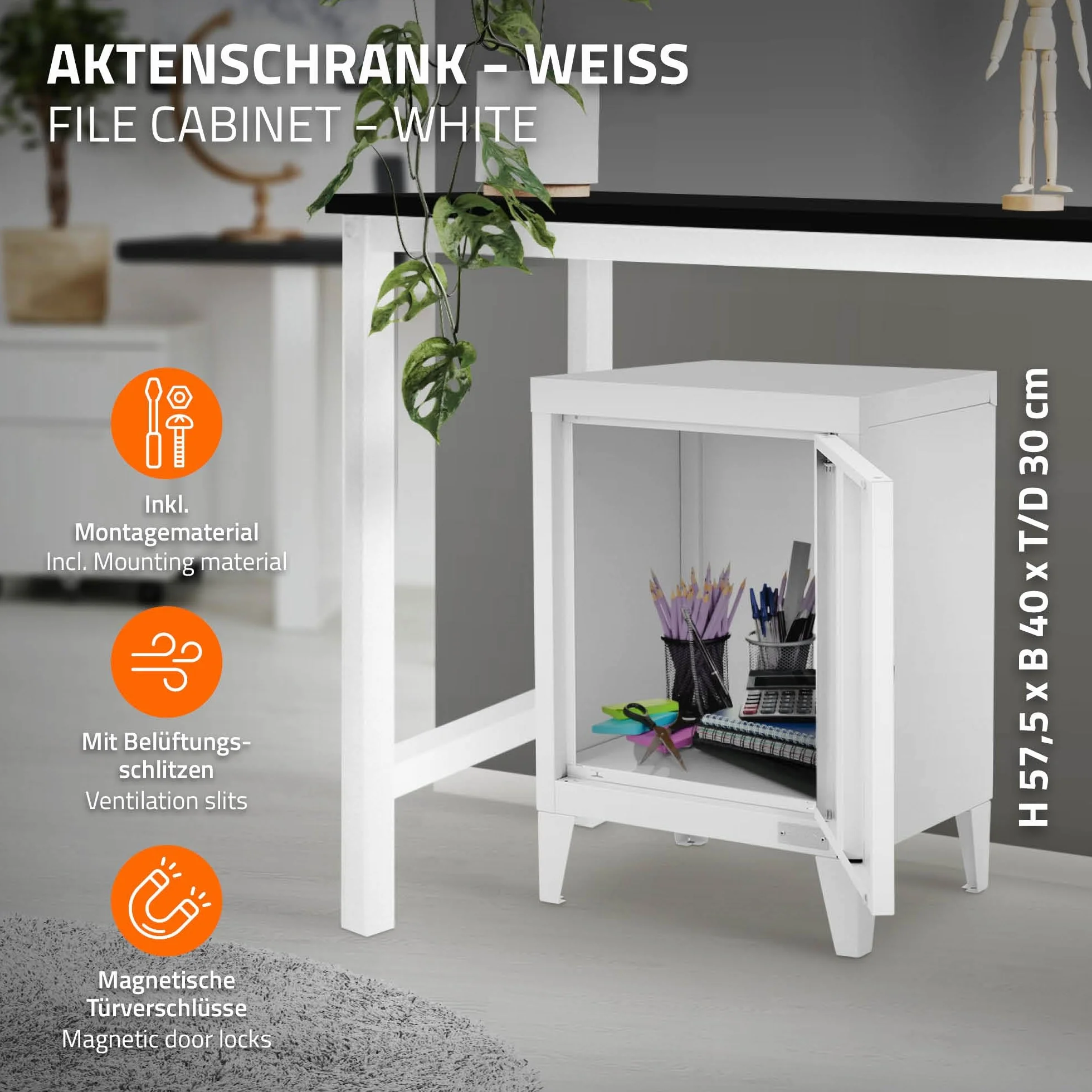 ML-Design uniwersalna szafka metalowa biała 40x30x57,5 cm stalowa z drzwiami kompaktowa