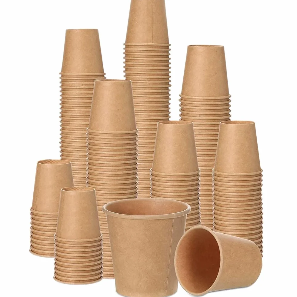 Kubki do kawy, 100 sztuk jednorazowych kubków do kawy, przyjazne dla środowiska, papierowe kubki 100 ml, biodegradowalne, jednorazowe, brązowe, niewybielane, do kawy na wynos, papierowe kubki