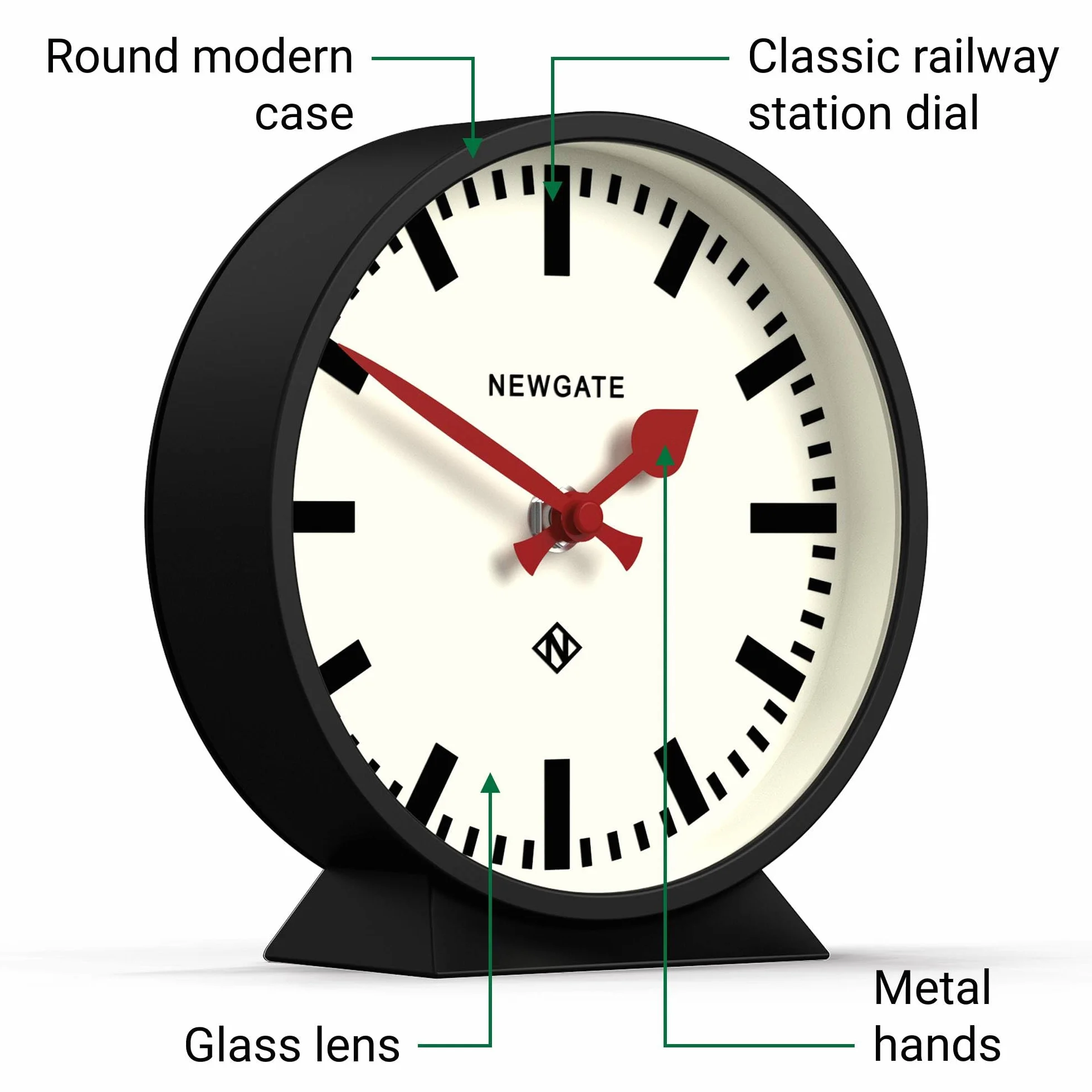 NEWGATE® M cichy zegar kominkowy bez tykania, nowoczesny zegar kominkowy, małe zegary kominkowe, tarcza, czarny