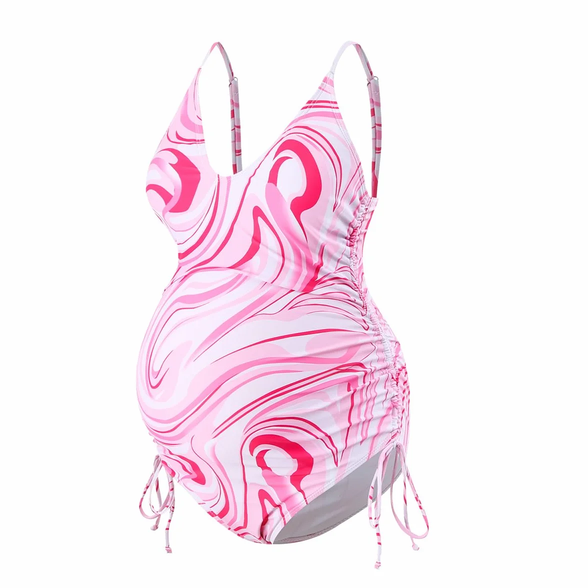 Stylowy strój kąpielowy ciążowy nadruk jednoczęściowy z wiązaniem na ramionach bikini ciążowe