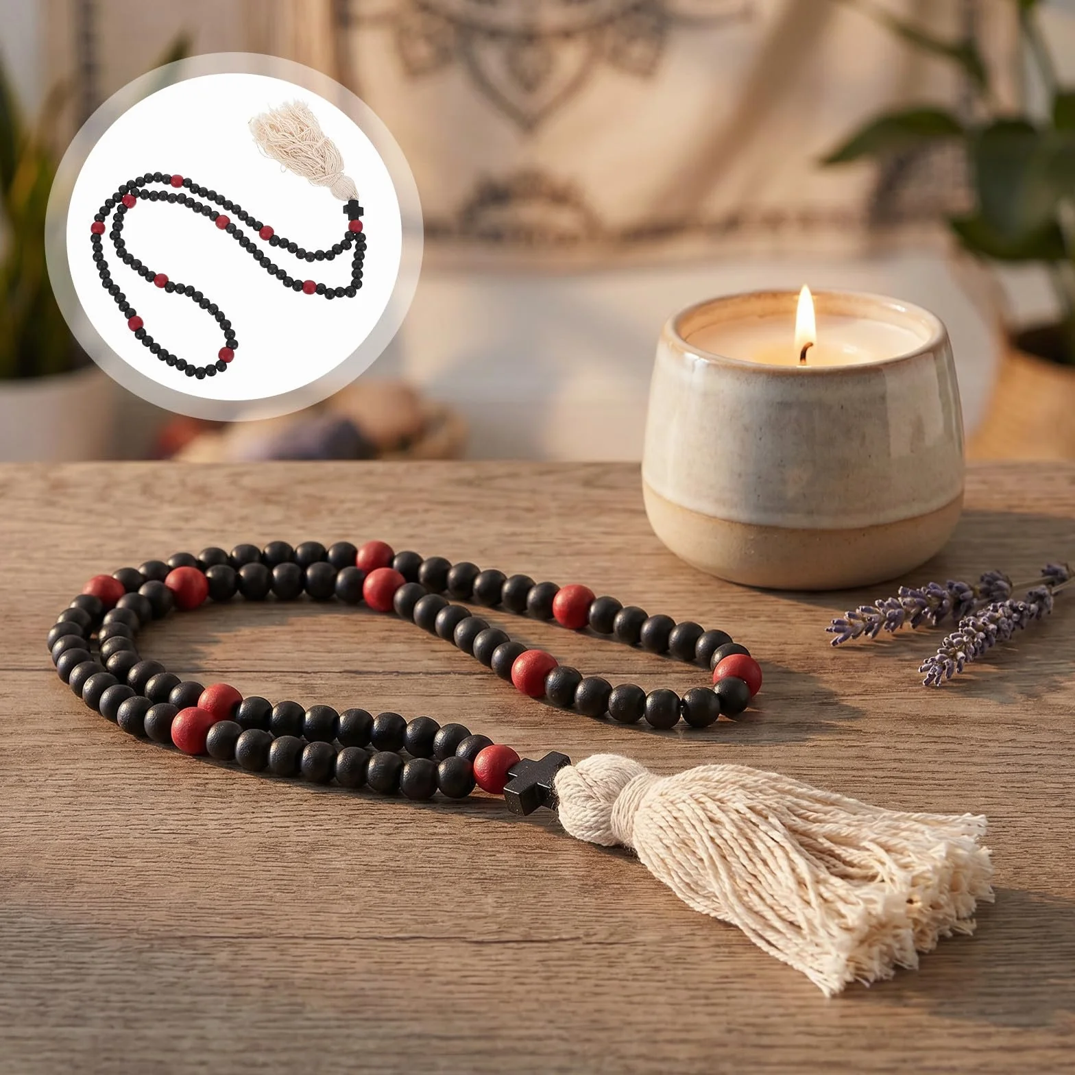 Orthodox Prayer Rope with Handknotted Wool Beads Chotki Christian Rosary Cross Charm for Car And Home Protection Blessing Ornament