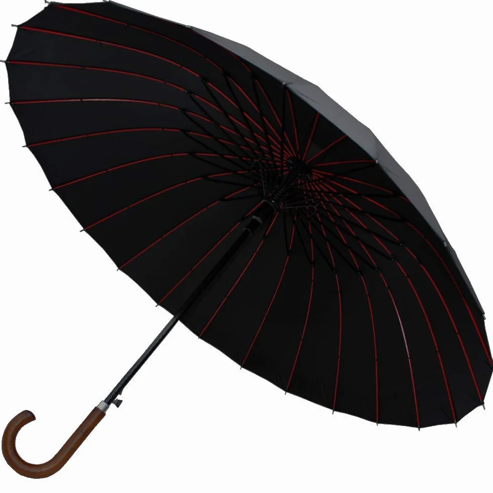 COLLAR AND CUFFS LONDON - Wiatroszczelny parasol z 24 żebrami dla super wytrzymałości - 60 km/h bardzo mocny - potrójna warstwa wzmocniona rama z włókna szklanego - drewniany uchwyt haka -