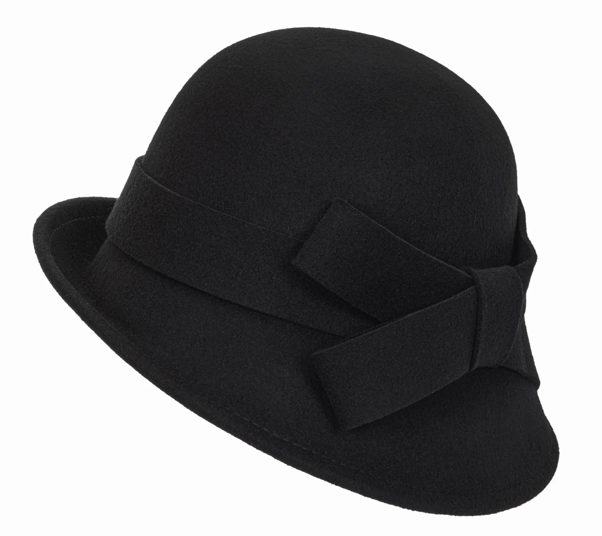 Damski kapelusz typu bucket z lat 20. XX wieku, klosz, kapelusz kościelny z kokardą, Czarny, M