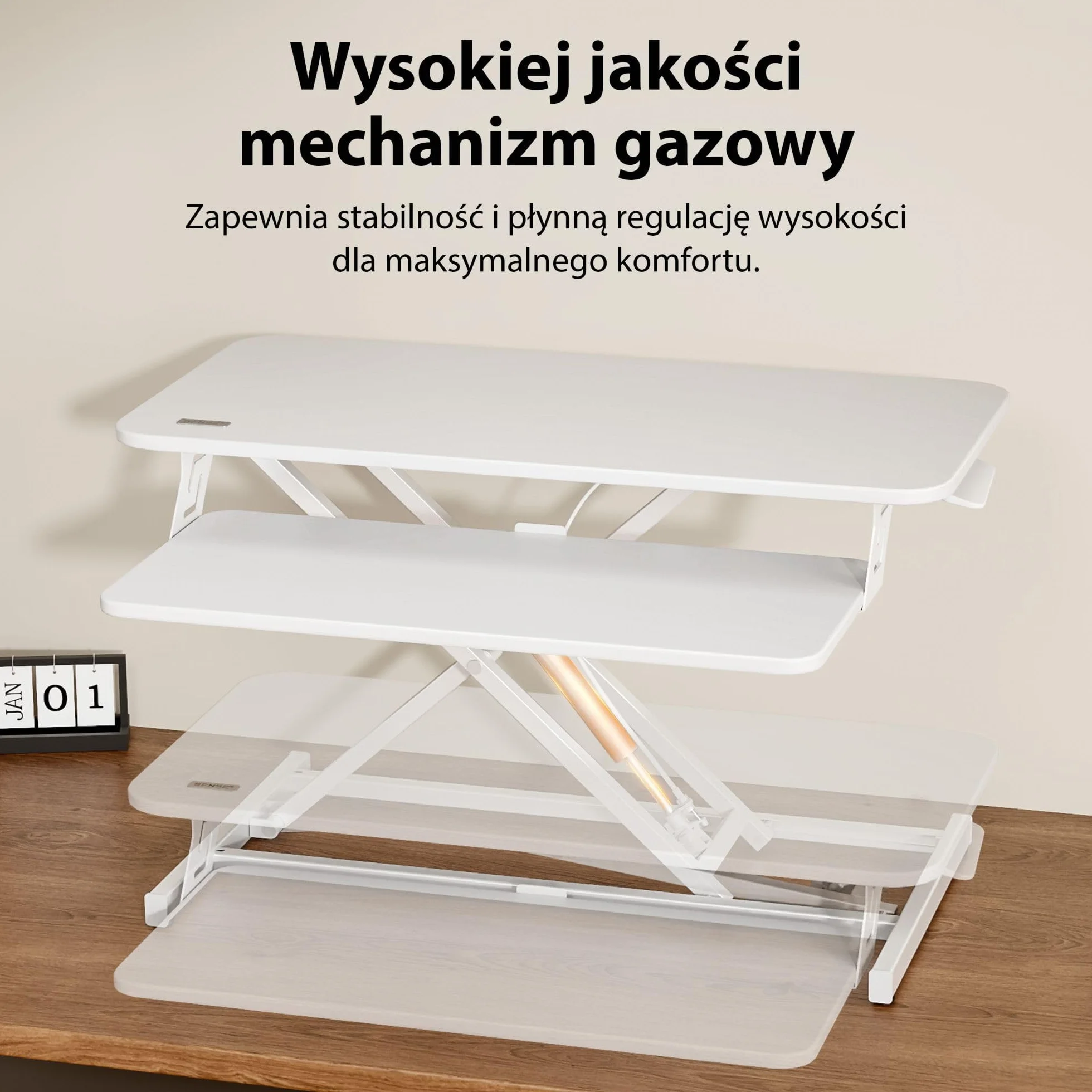 SENSE7 Desk Converter Regulowana Wysokość 81x40 cm Mobilna Konstrukcja Biała