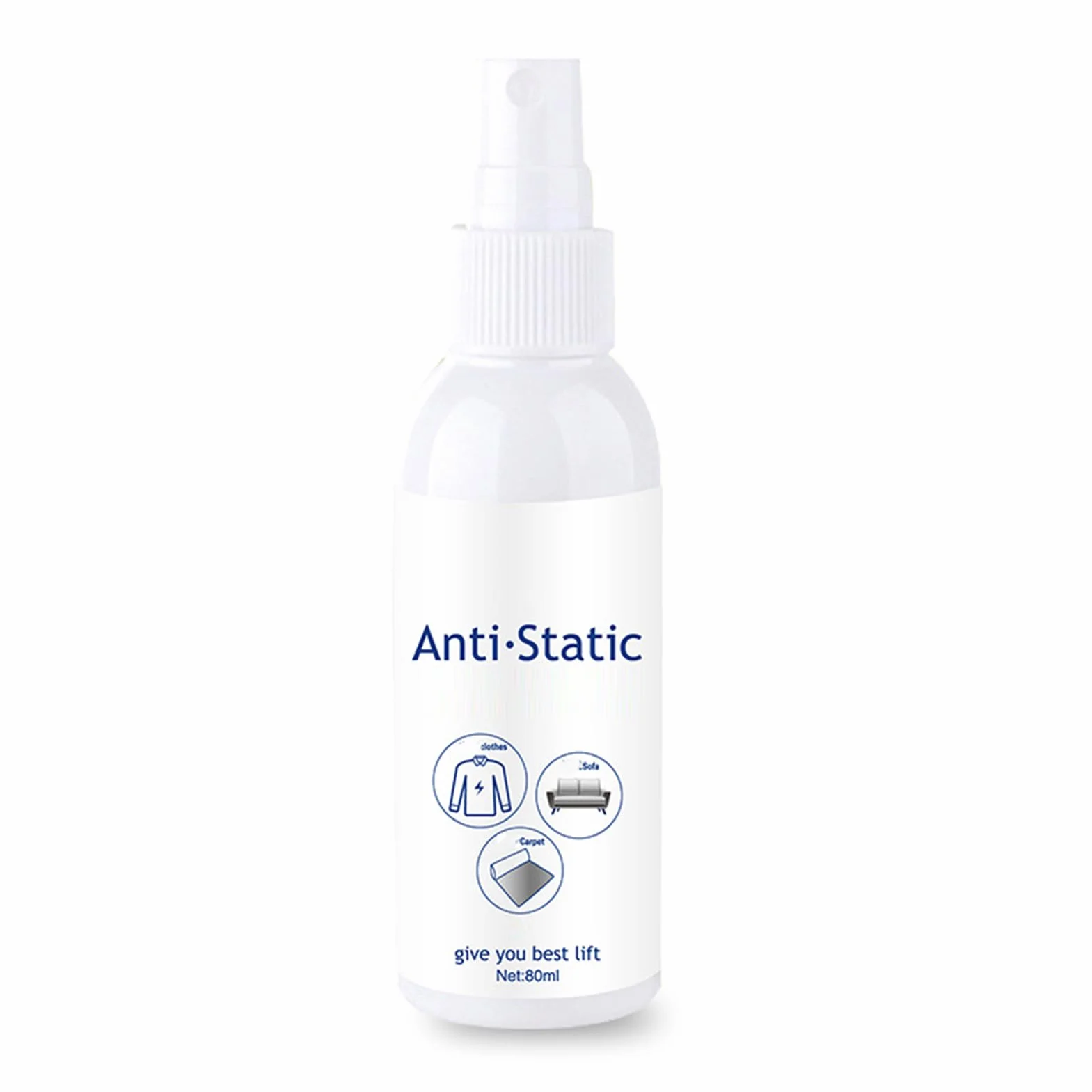 Spray statyczny, 80 ml, antystatyczny odświeżacz materiału, natychmiastowy efekt wygładzania i płyn do płukania tkanin, dywanów i mebli o długotrwałym działaniu