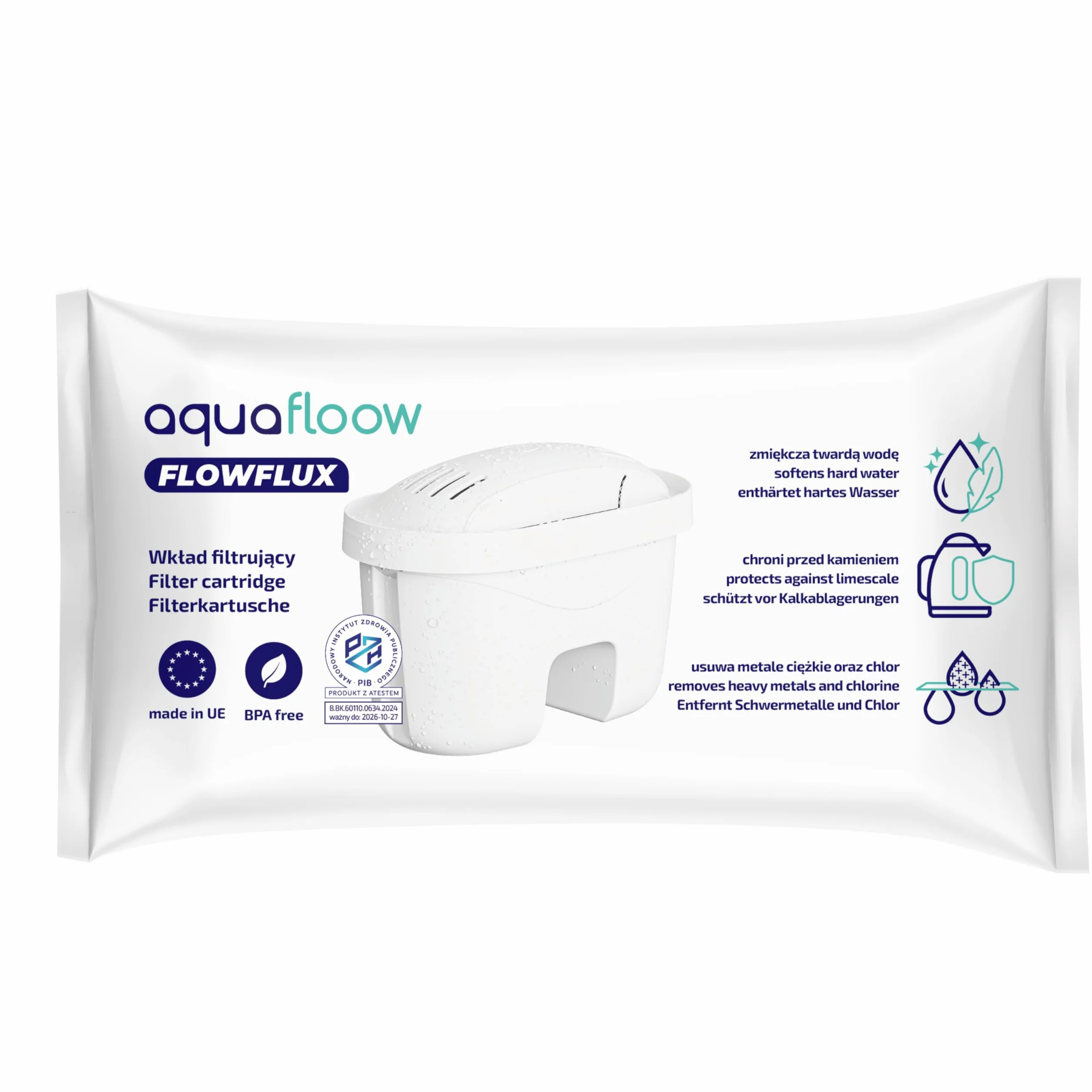 Aquafloow Wkłady filtrujące do wody Aquaflux 4 sztuki kompatybilne z Laica Bi-Flux Dafi Unimax