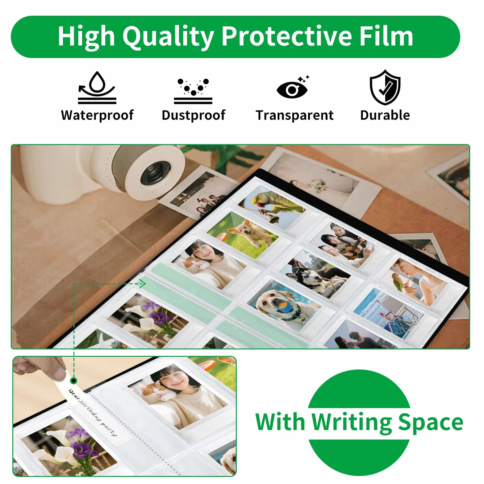 FRETONBA Album Fotograficzny Do Filmów Polaroid W Formacie 6×9 Cm, Album Fotograficzny Z Kieszonkami Do Zdjęć Instax Mini Z 216 Kieszonkami, Duży Fotoksiążka Z Okienkiem Z Przodu, Czarny