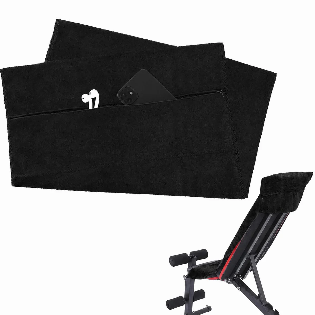 Ręcznik sportowy fitness 135 x 50 cm ciemnoszary antypoślizgowy szybkoschnący