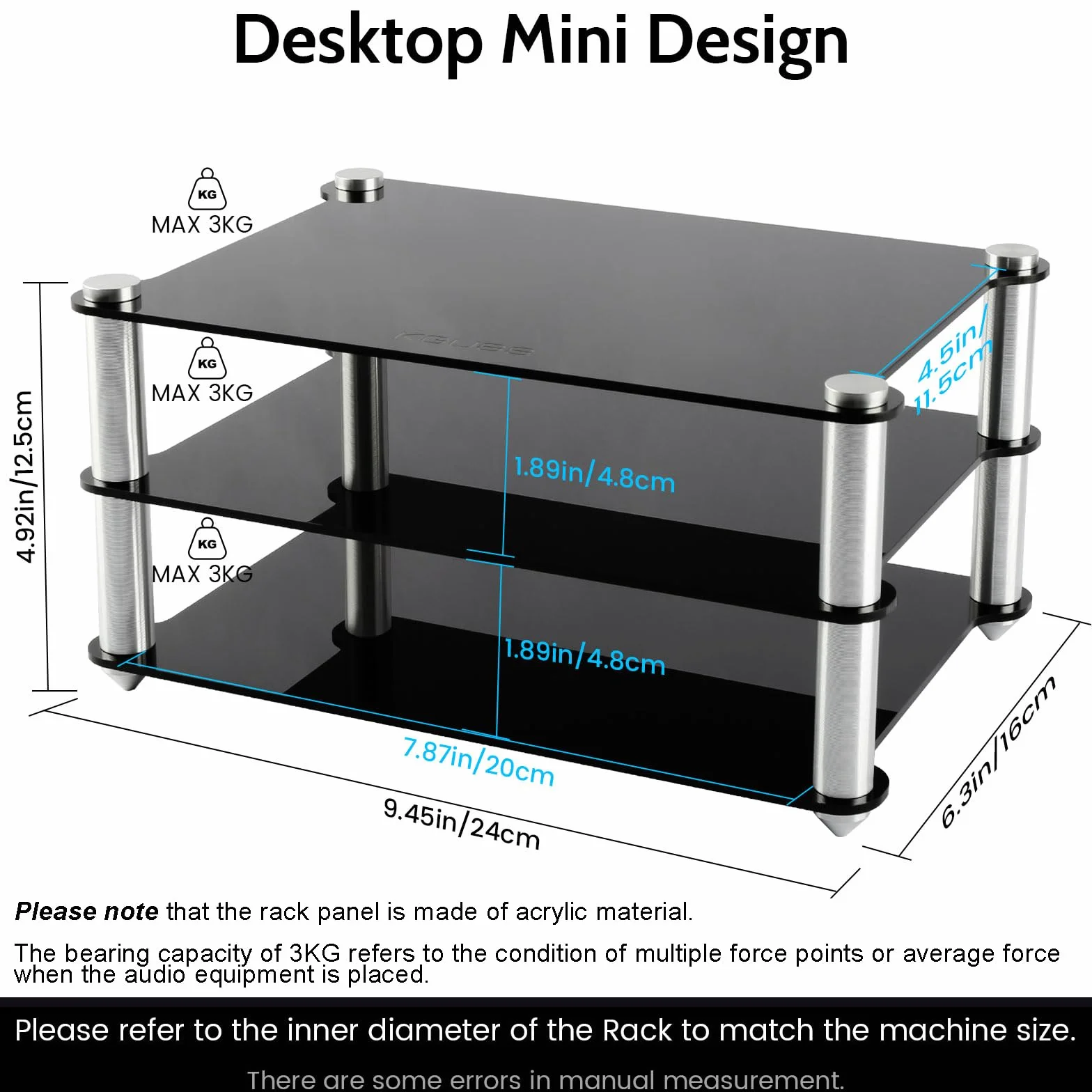 KGUSS Mini stojak na komponenty audio akrylowy 2-warstwowy rack aluminiowe uchwyty mały biurkowy przezroczysty stojak na sprzęt audio HiFi wzmacniacz dac