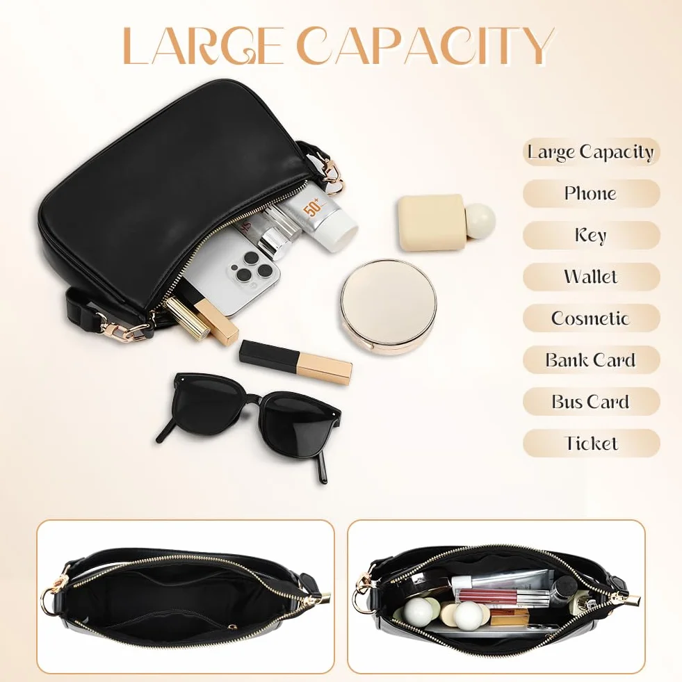 Aucuu Torba na ramię ze skóry PU dla kobiet, torebka na ramię dla kobiet, kopertówka z łańcuszkiem, półksiężyc, torba hobo, torebka crossbody, prezent na urodziny i rocznicę