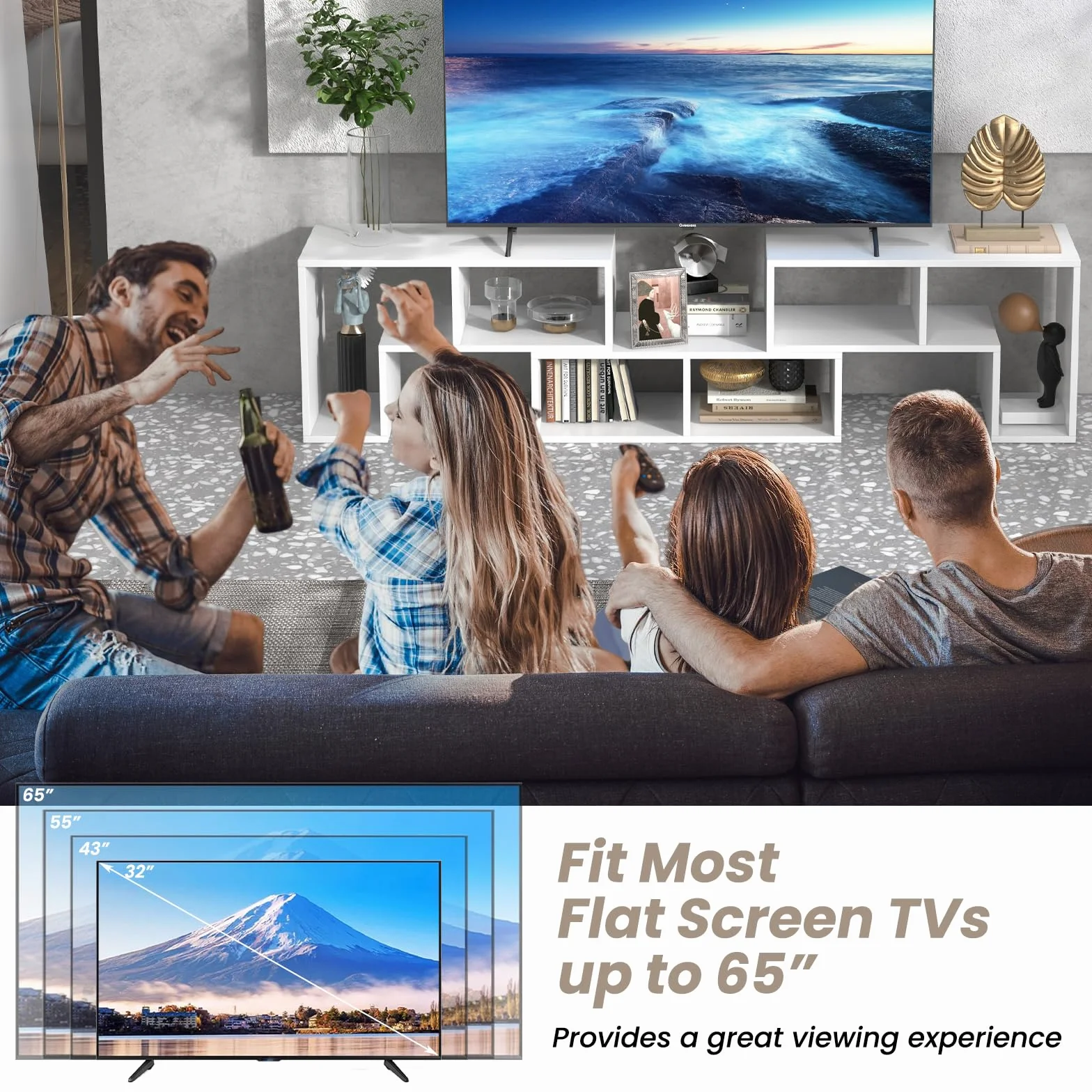 GIANTEX Stojak do telewizora 65 cali, szafka pod TV 134-180 x 30 x 43 cm biały