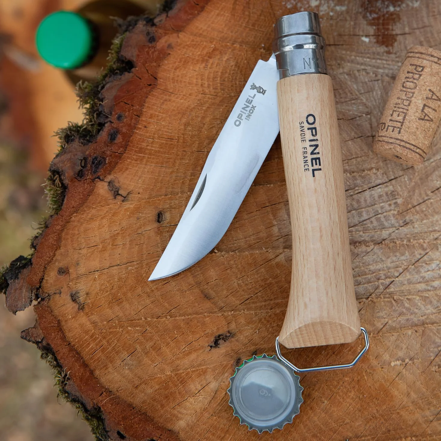Opinel Scyzoryk nr 10, z korkociągiem i podnośnikiem do kapsli, ze stali nierdzewnej, z uchwytem bukowym, długość ostrza: 10 cm, 254651, brązowy