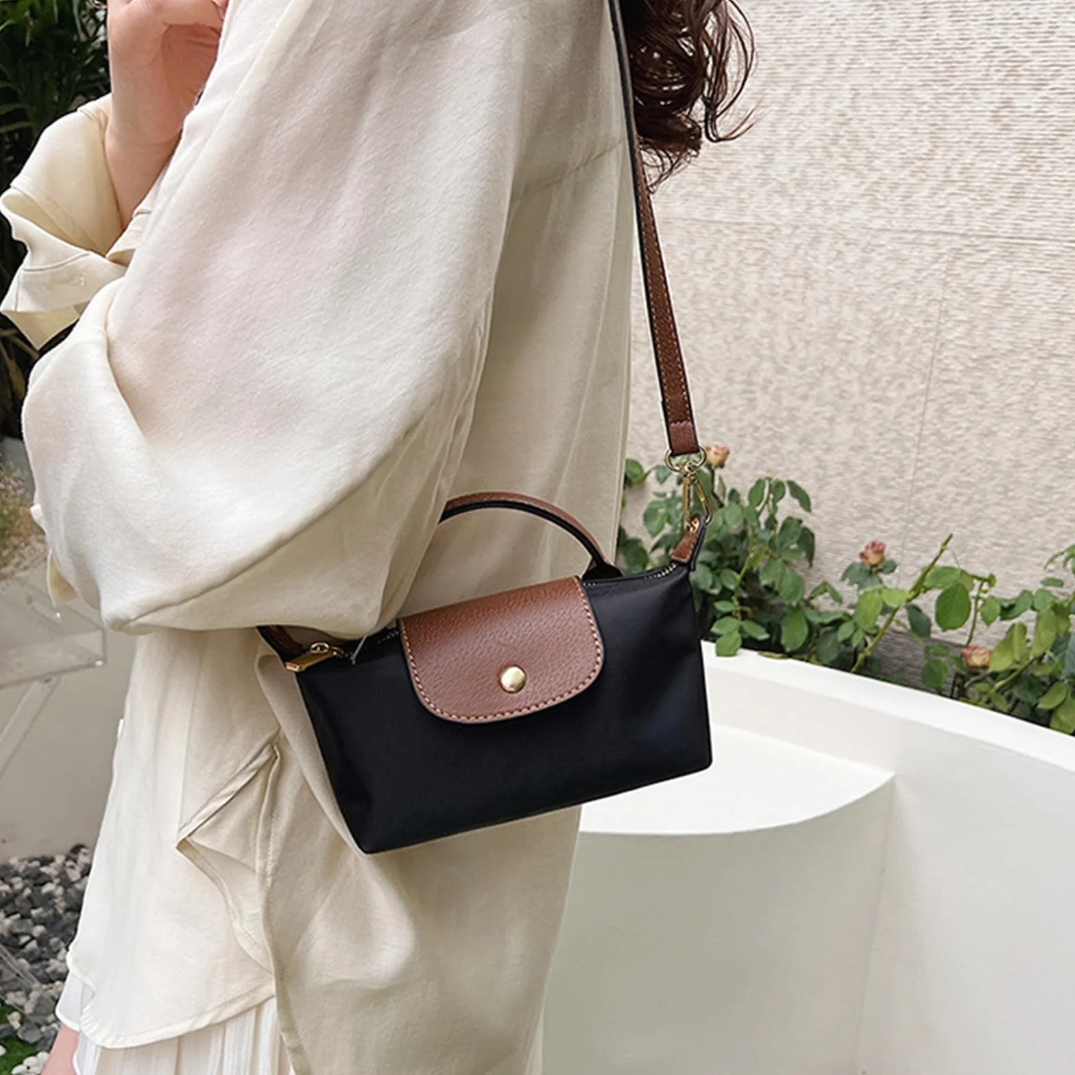 Torebka damska, torba na ramię, mini torebka, mała torebka na ramię, damska wodoodporna mini torebka crossbody, nylonowa torba na ramię, składana torba na ramię, czarna, nylonowa, do noszenia w czasie