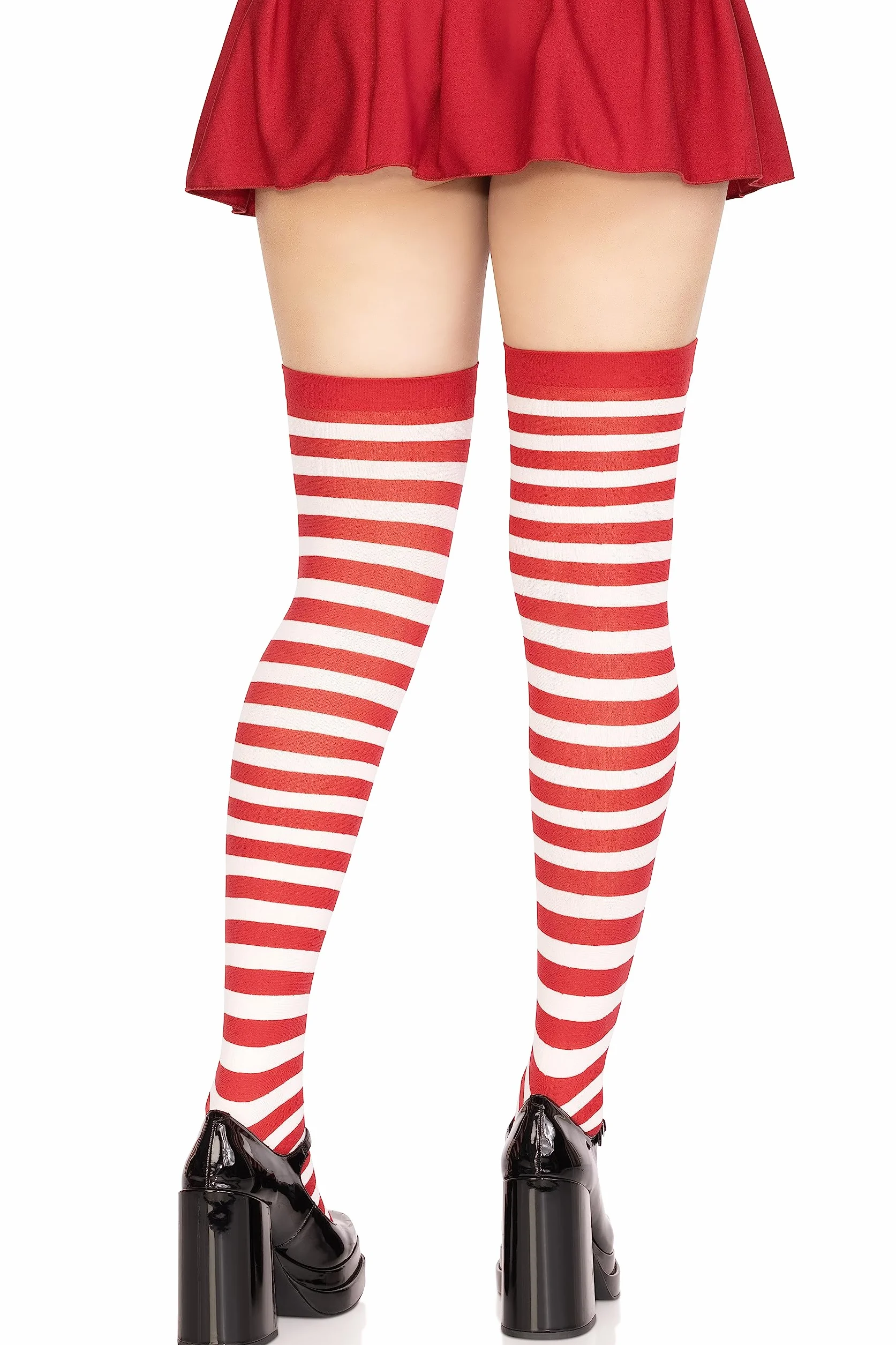 Leg Avenue nylonowe podkolanówki z paskiem (biały/czerwony)