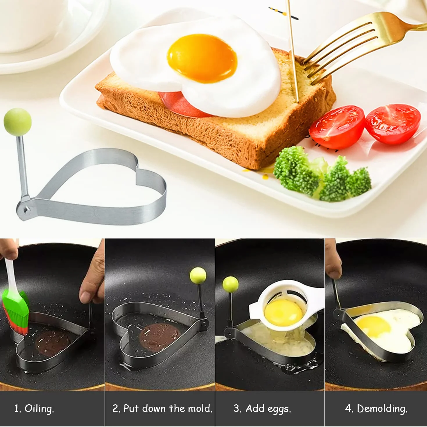 Forma do omletów ze stali nierdzewnej, nieprzywierająca, 6 sztuk z szczotką olejową
