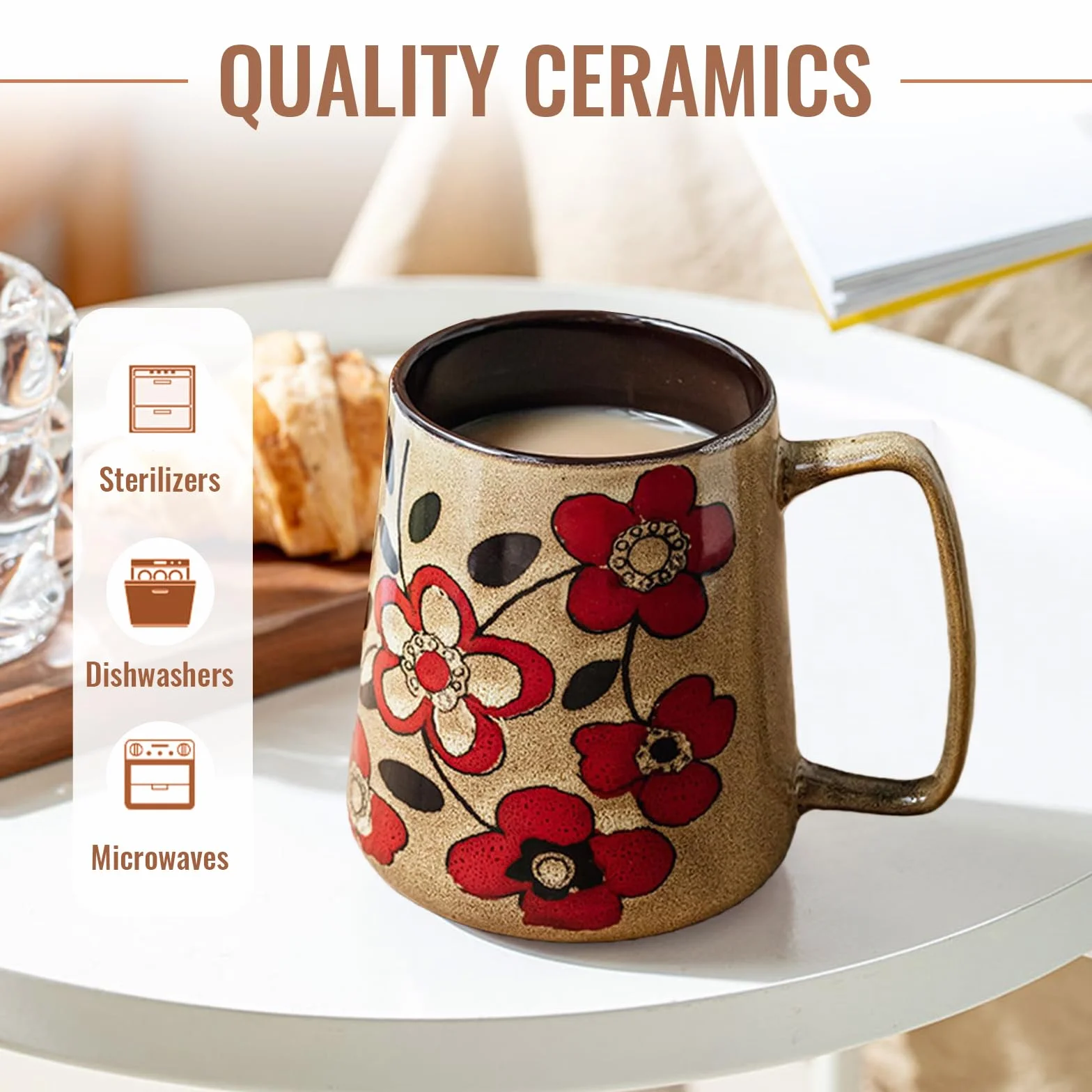 Duży kubek ceramiczny 700 ml, ręcznie emaliowana szklana miska z szerokim uchwytem, nieregularna powierzchnia, kubek do herbaty i pojemnik na kawę do mikrofalówki i lawy