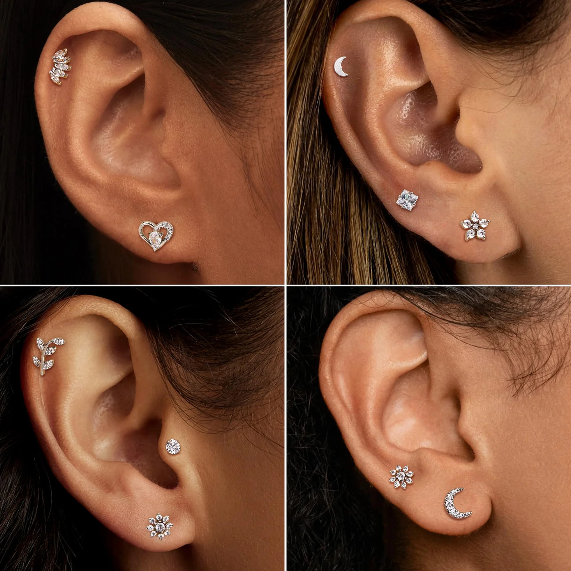 MILACOLATO 16G Cartilage Helix Tragus kolczyki srebrne piercing ucho labret do nosa stal chirurgiczna CZ kwiat opal gwiazda perła kolczyki małe pierścienie wargi piercing chrząstka ucha biżuteria dla
