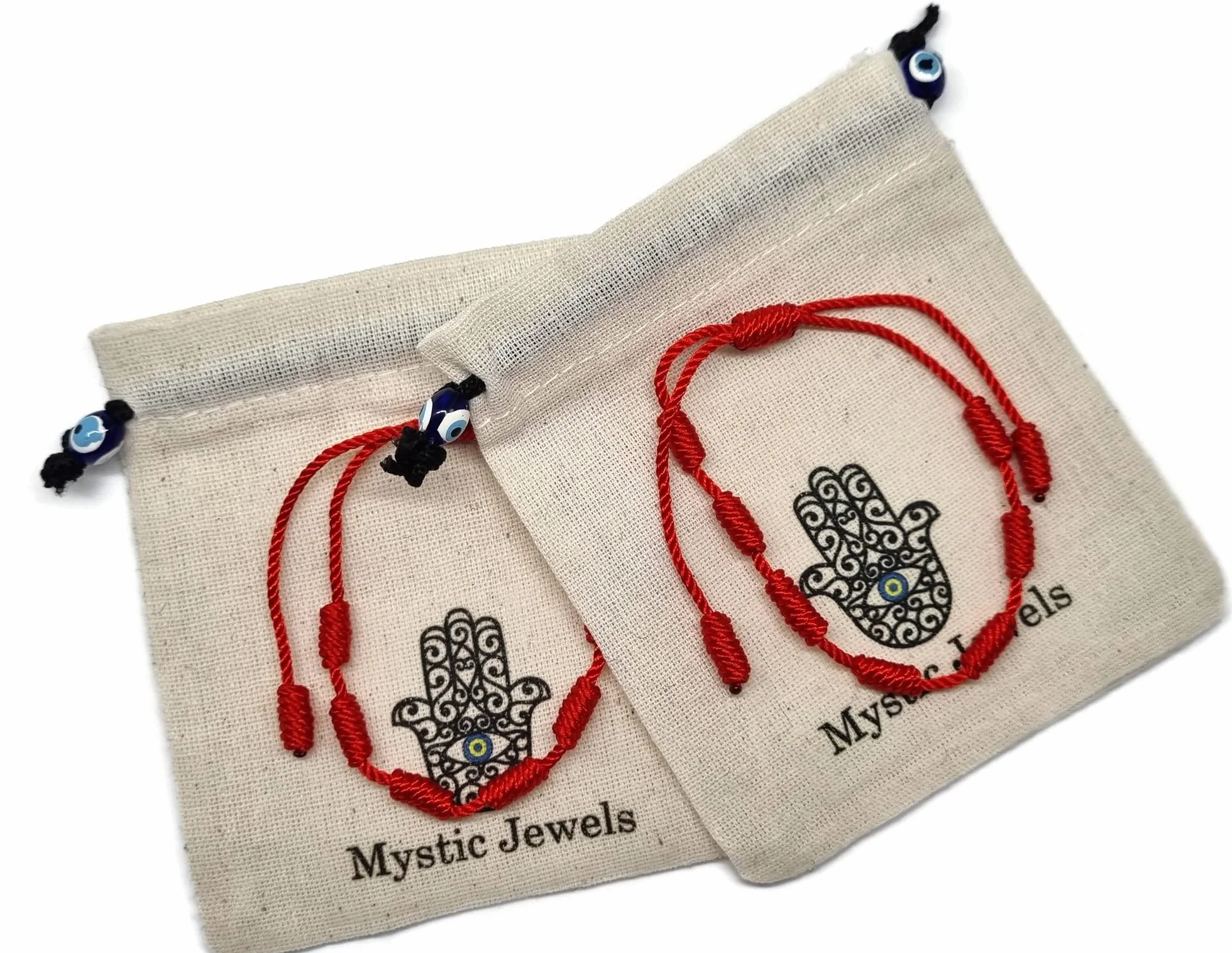 MYSTIC JEWELS By Dalia - Bransoletka Kabbalah - 7 węzłów z czerwoną nicią - Unisex - Regulowana - Ochrona złego oka, Powodzenia, Good Luck