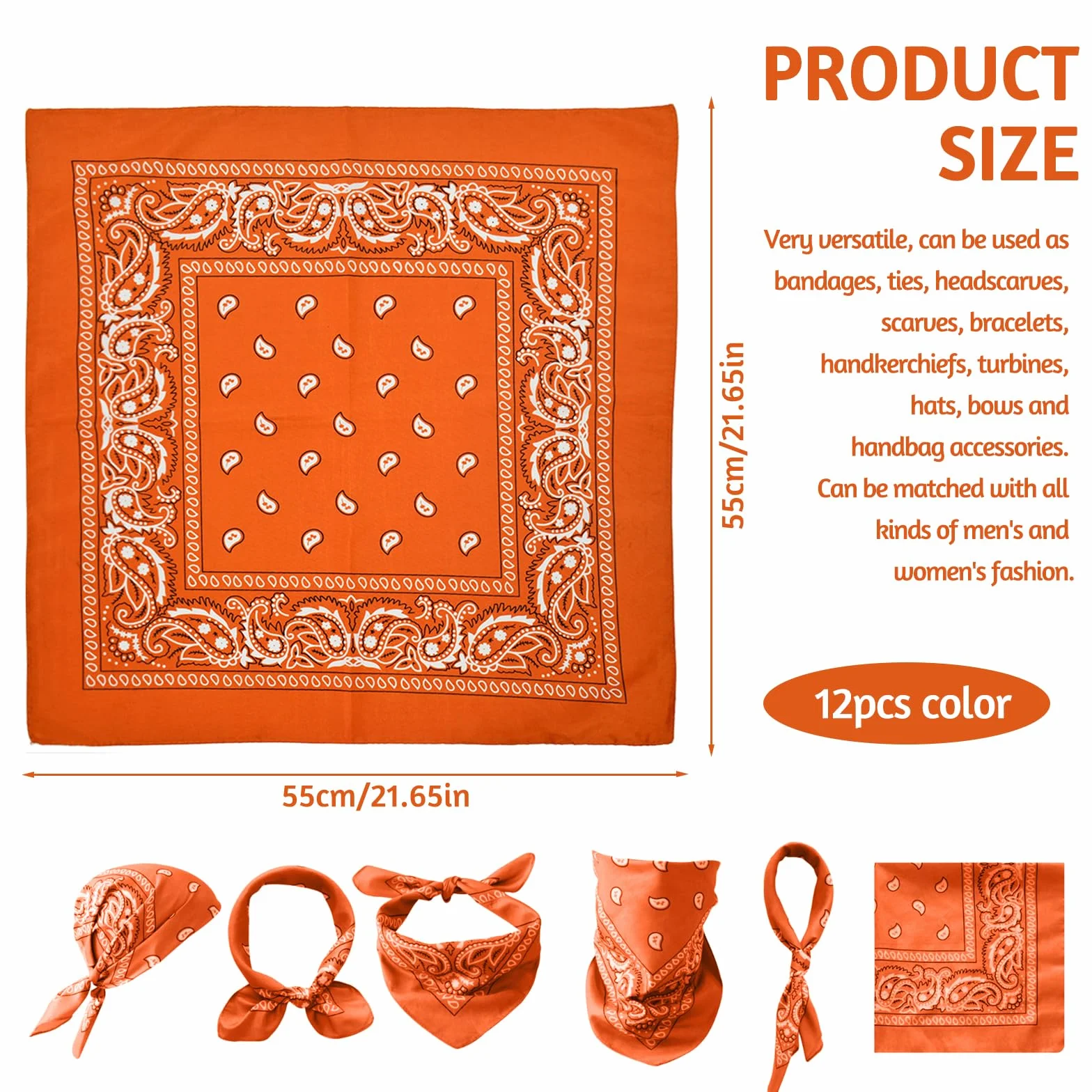 12 sztuk bandany damskie, 55x55cm chustka na głowę męska, kwadratowa bandana męska z poliestru, 12 kolorów paisley bandana chustka na szyję, dla dorosłych i dzieci