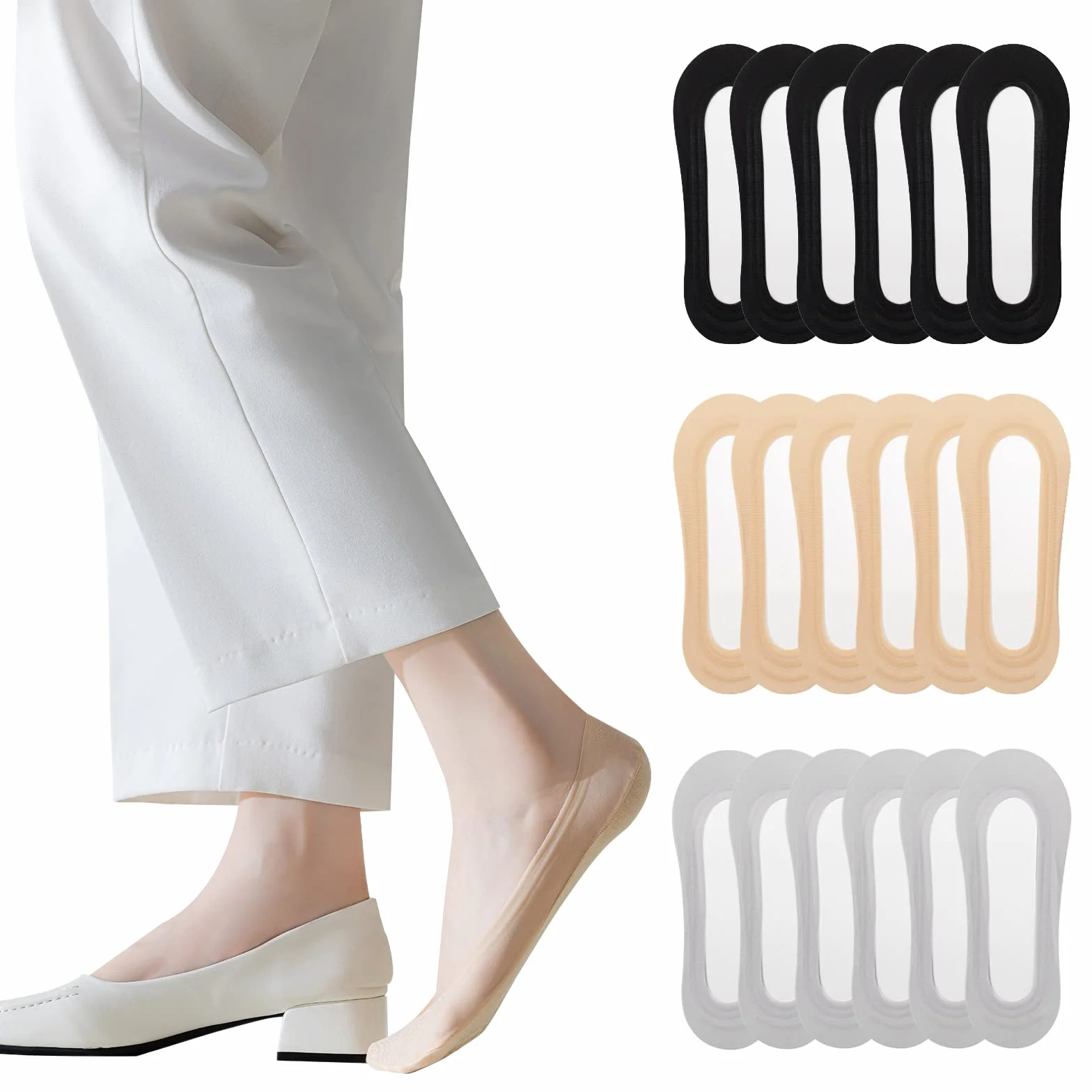 Caudblor 9 par Niewidzialne Skarpetki Damskie Antypoślizgowe Krótkie Skarpetki 36-39/38-41