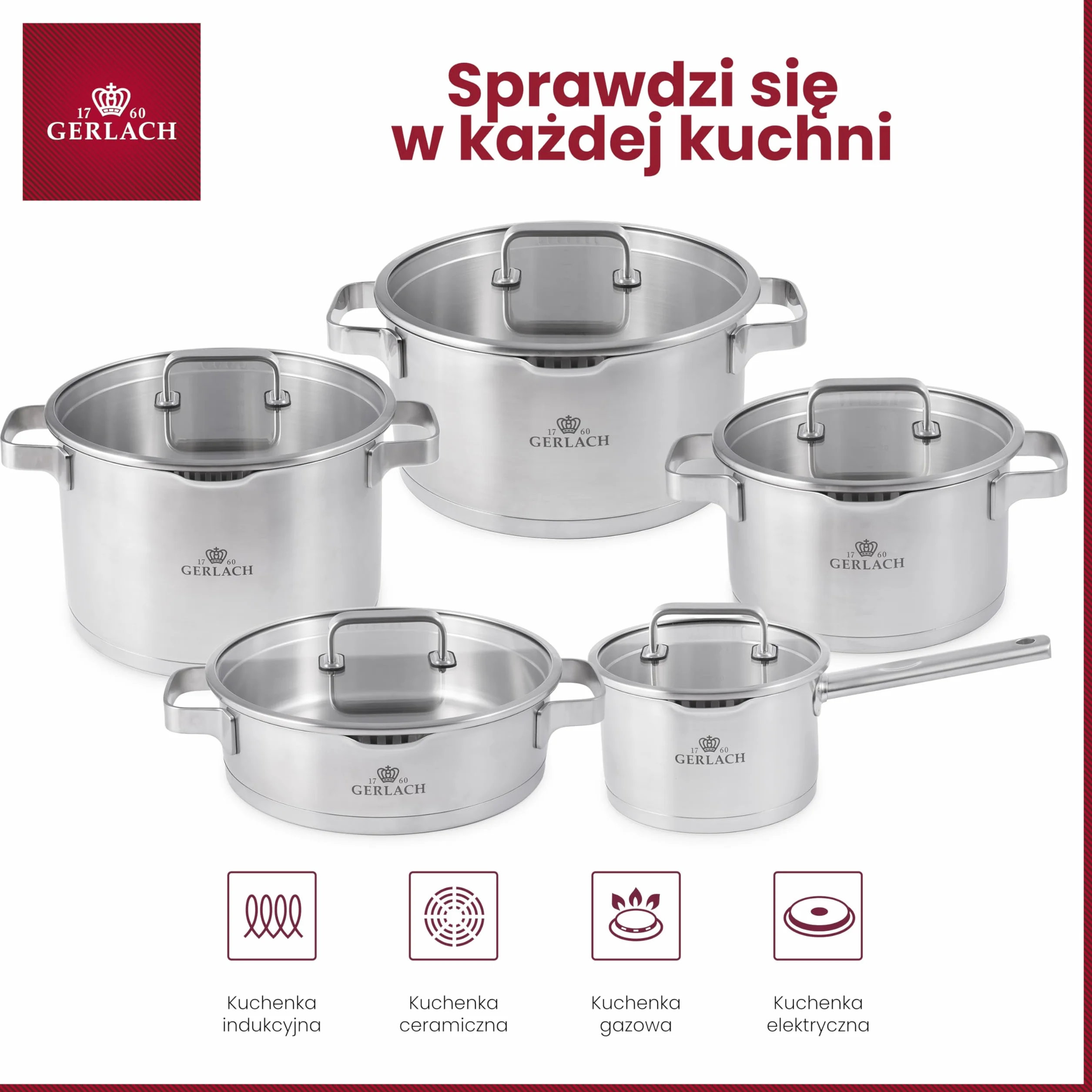 Gerlach Prestige Plus Zestaw Garnków, Srebrny, 10 El.