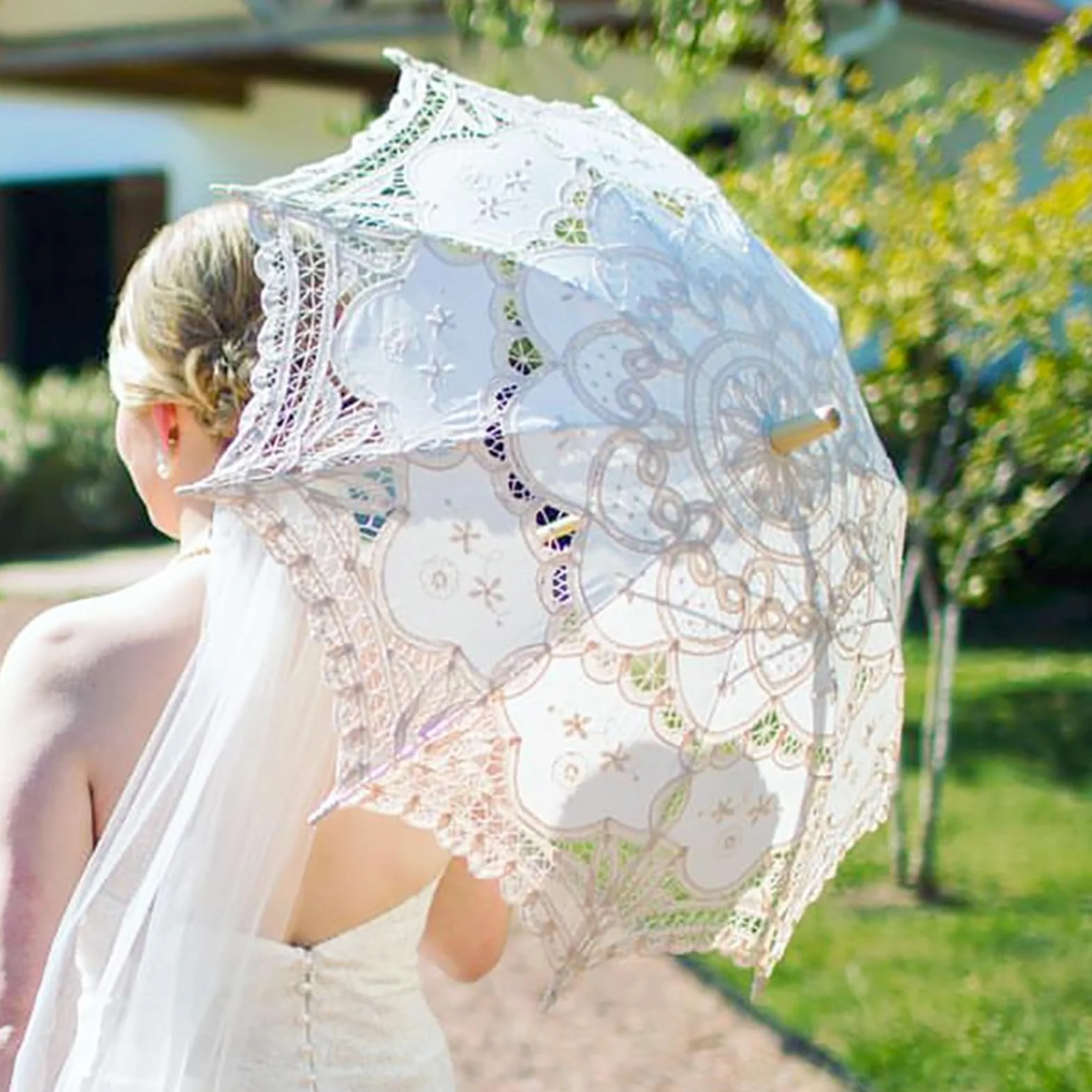 Koronkowy parasol ślubny Prezent dla gości weselnych Na świeżym powietrzu, ręcznie robione, z pełnej bawełny, koronkowe parasole Parasol panny młodej na zdjęcie imprezowe