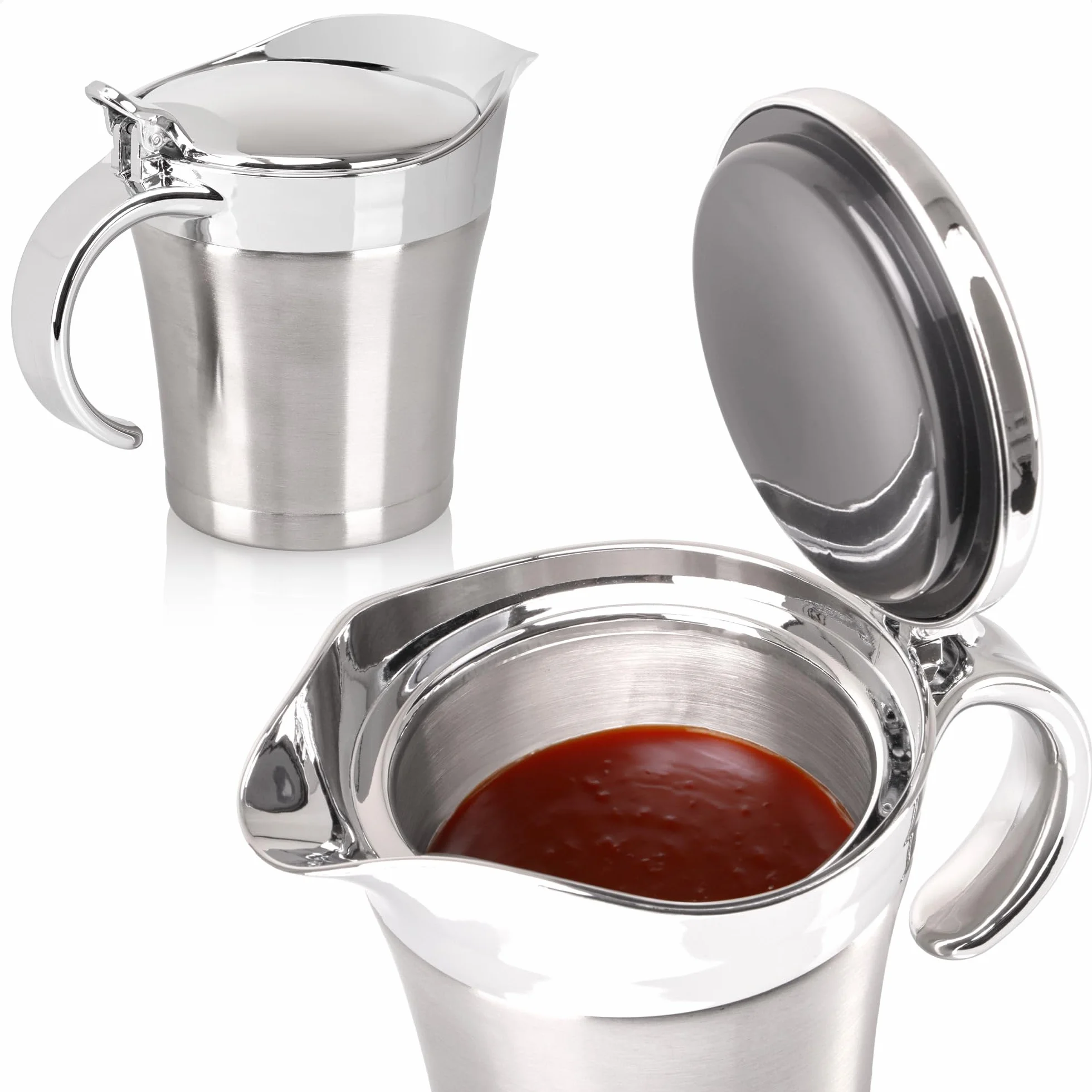 COM-FOUR® Thermo sosjerka ze stali nierdzewnej podwójne ścianki izolowany pojemnik na sos 400ml srebrny