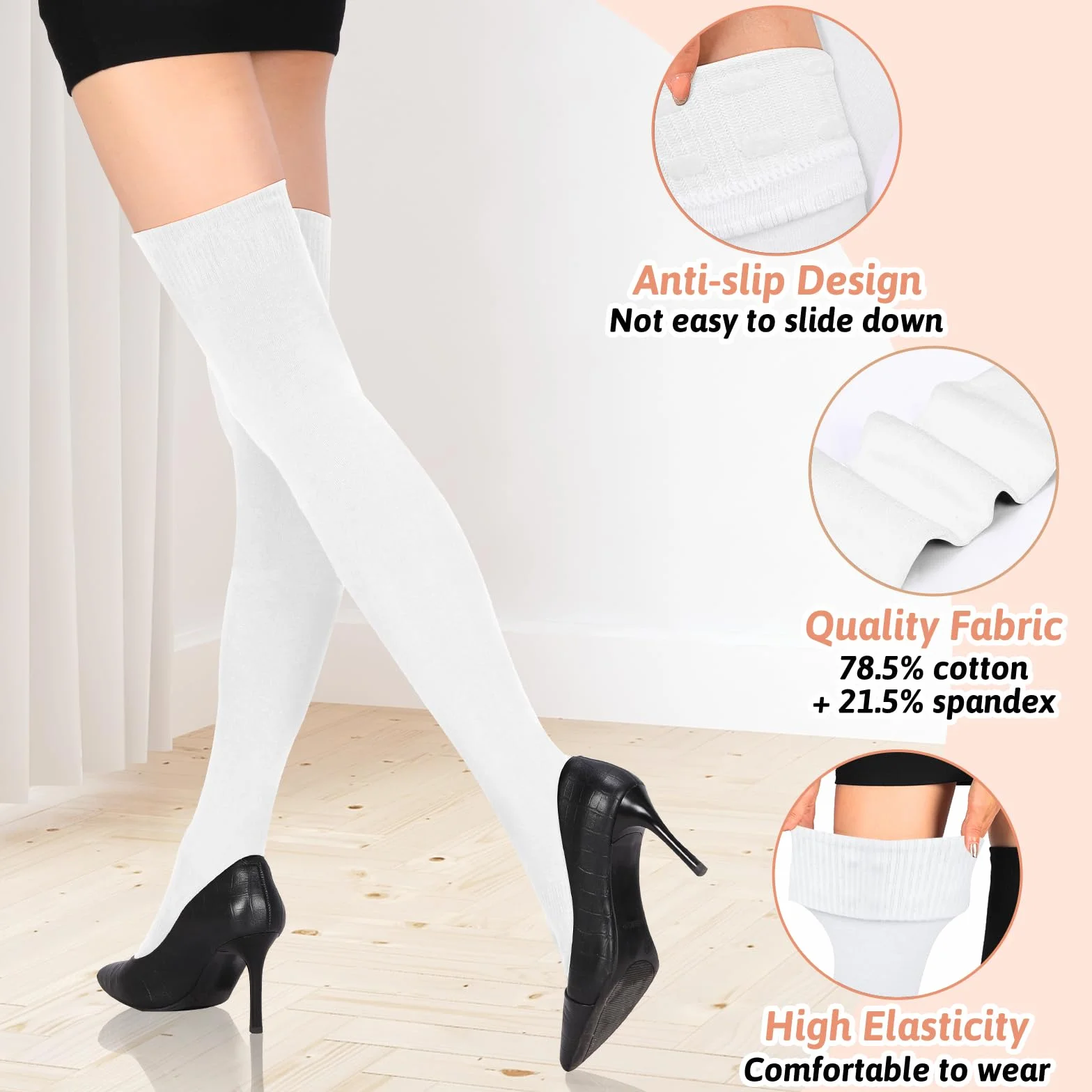 Kiiwah Skarpety za kolano, 65 cm, Thigh High Socks 78,5% bawełna, długie skarpety do kolan dla kobiet, na zimę, jesień, wiosnę
