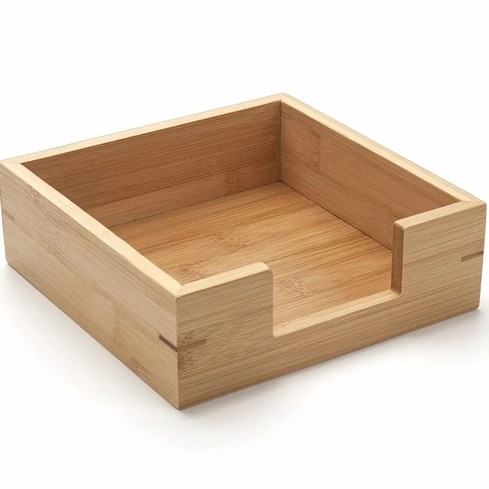 Bambusowy uchwyt na serwetki 19x19x6,3 cm drewniana taca na ręczniki