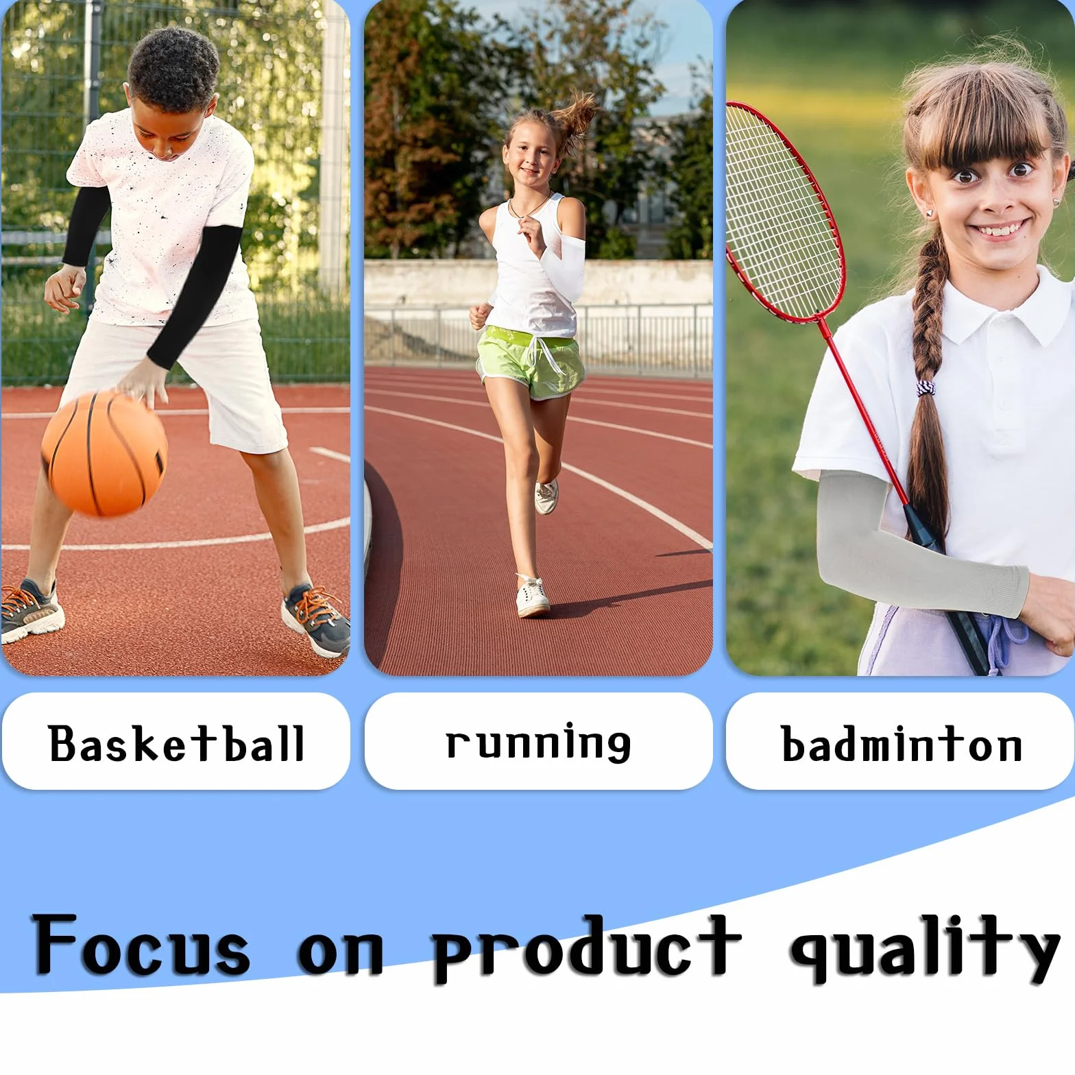 Abeillo 3 pary dziecięcych rękawów na ramiona, cienkie rękawy kompresyjne, ochrona przed promieniowaniem UV, chłodzące ramiona, outdoorowe, sportowe, oddychające, elastyczne, lodowe, dla młodzieży