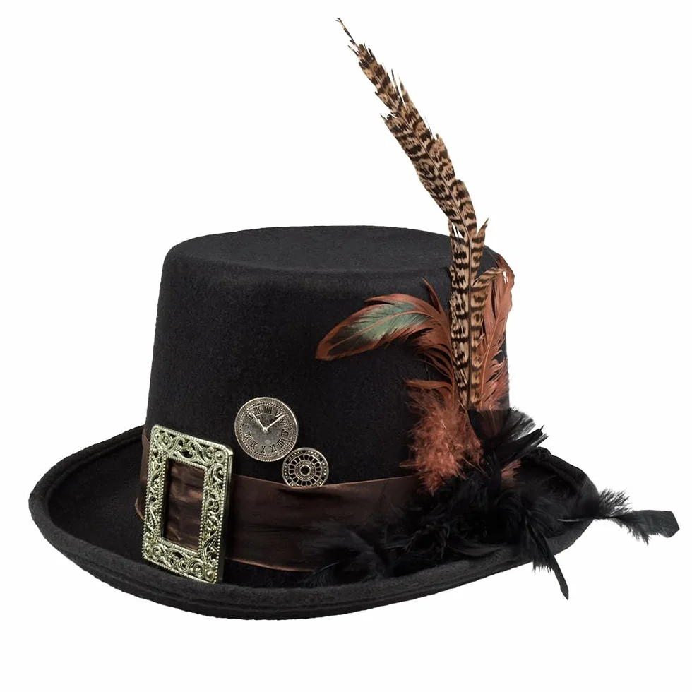 Boland 54501 - Kapelusz Plumepunk z kołami zębatymi, czarny, steampunk, cylinder, nakrycie głowy, akcesoria, kostium, impreza tematyczna, karnawał, Halloween