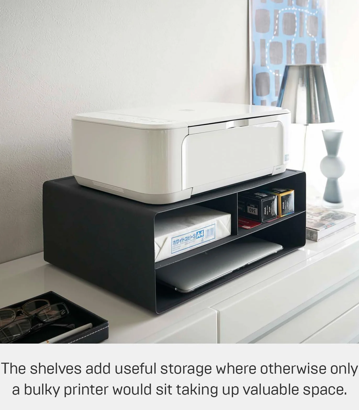YAMAZAKI 4348-P Rolling Home Desktop Printer Stand-Computer Accessory Organizer | Stal | Biuro, Stop, Czarny