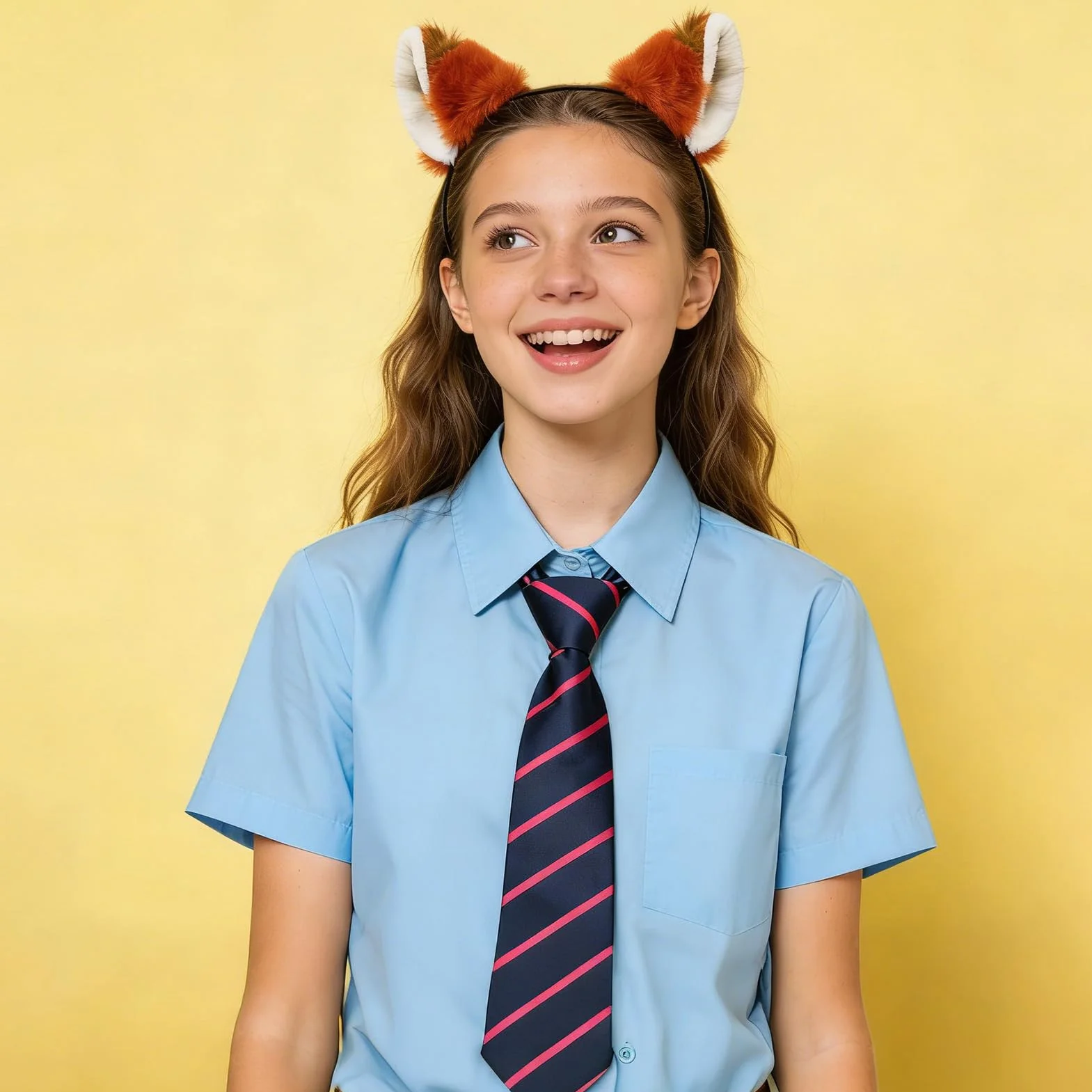 MWOOT Kostium karnawałowy, lisie uszy, opaska do włosów, lisie uszy, cosplay, futrzany kostium lisa z krawatem w paski, na Halloween, Cosplay, akcesoria urodzinowe