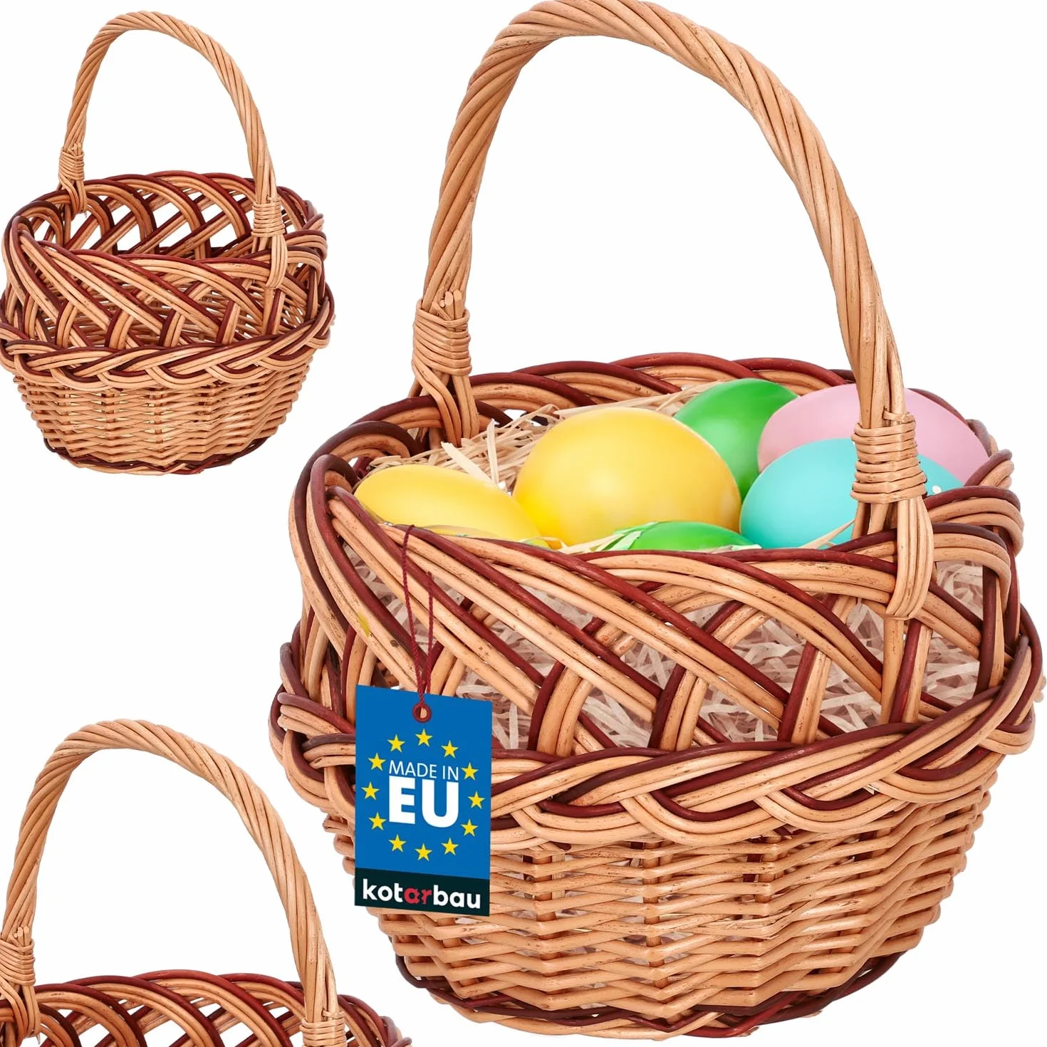 KOTARBAU® Koszyk Wiklinowy z Rączką dla Dzieci 290 x 220 x 200 mm - Wielkanocny Mały Koszyk
