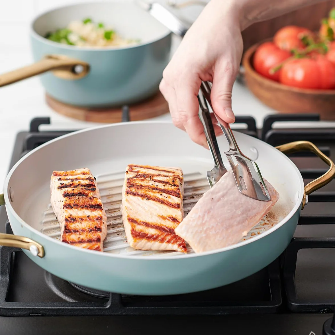 Greenpan Padova patelnia grillowa twarda anodowana ceramiczna 28 cm z pokrywką czarna