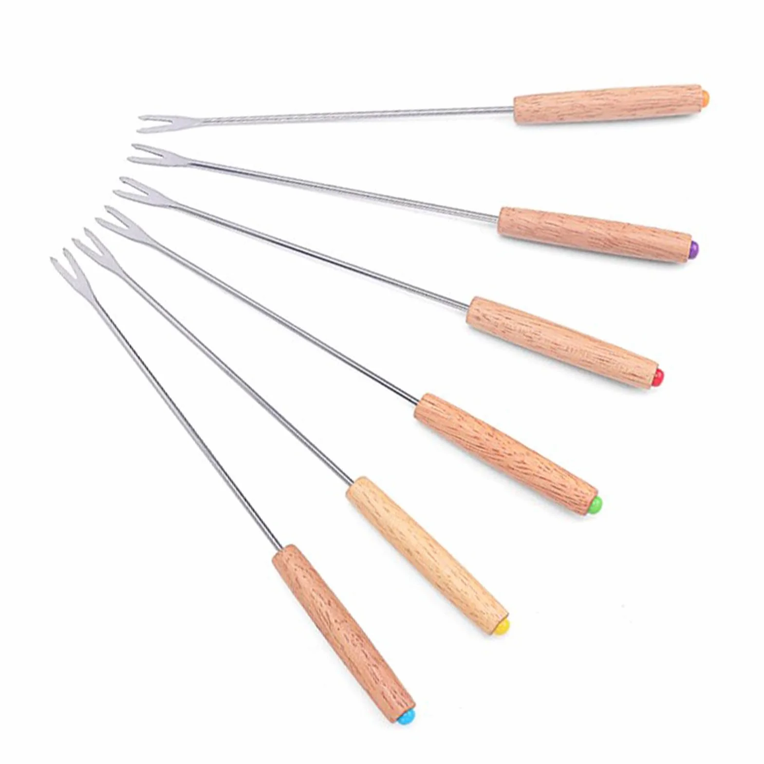 Widelce do fondue ze stali nierdzewnej 24 cm drewno dębowe