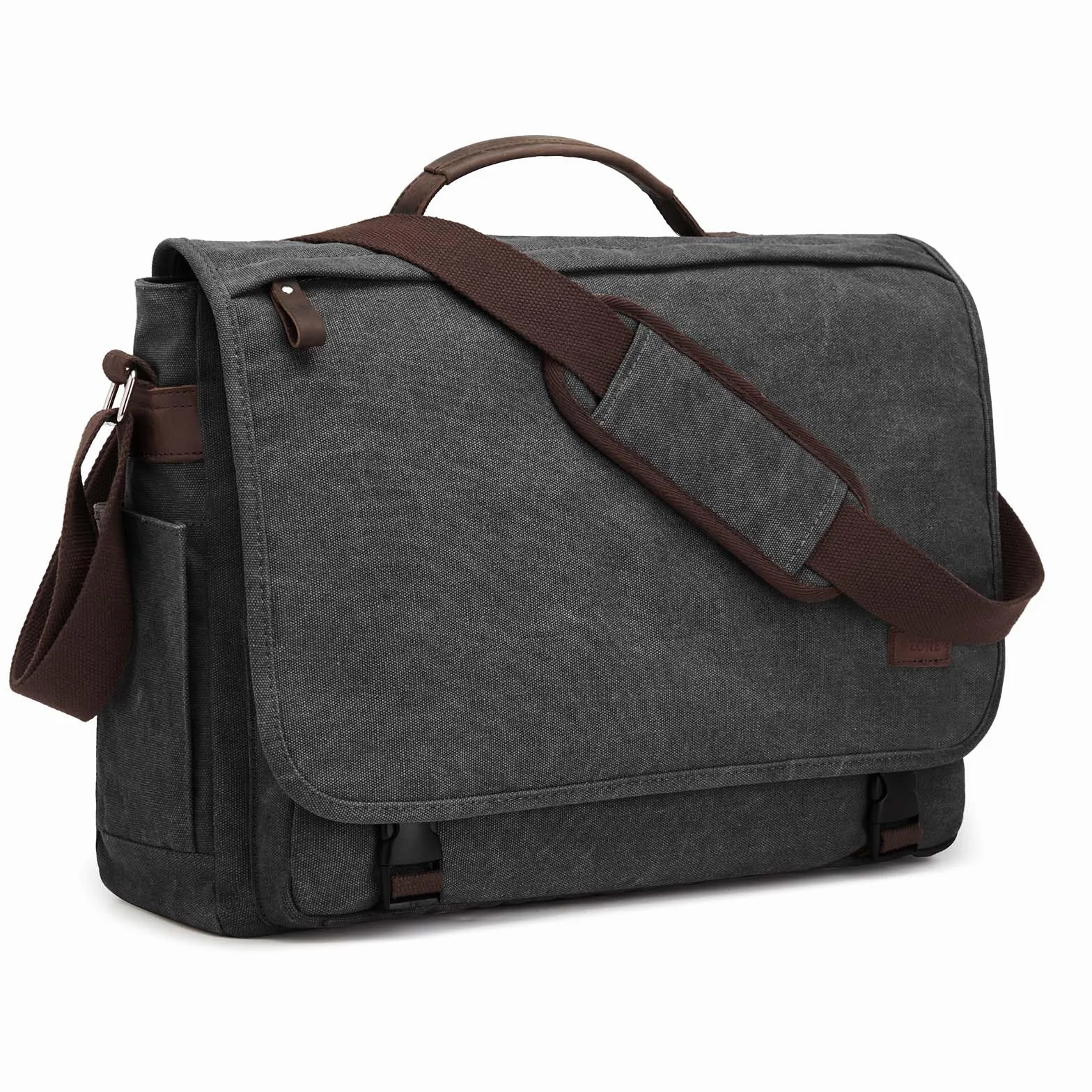 S-ZONE Męska torba na ramię 15,6 cala, duża torba na laptopa w stylu vintage, płócienna, aktówka, torba biurowa, torba kurierska, torba robocza