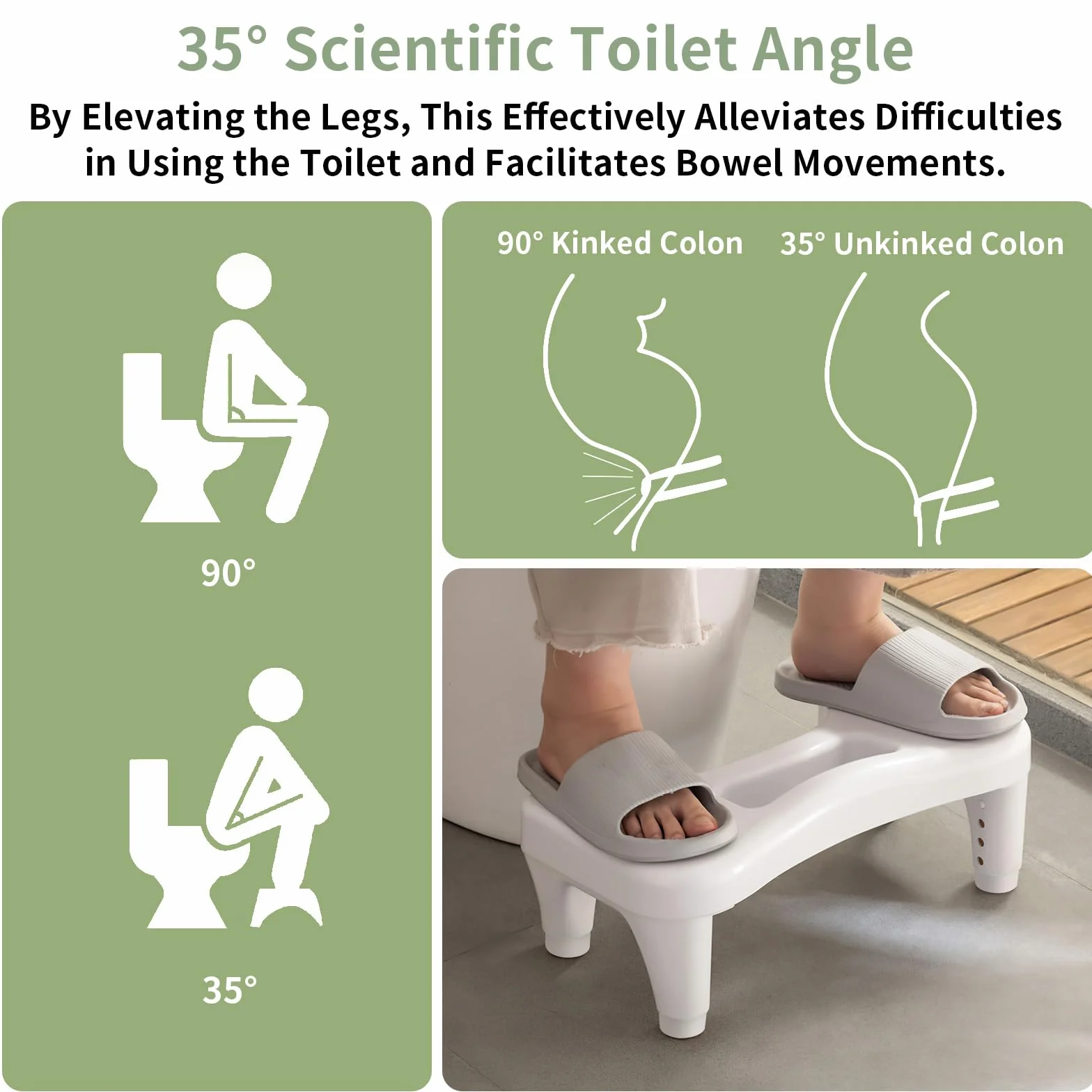 PAVSTINE Regulowany Taboret Toaletowy Ergonomiczny Stołek do Kucania Biały