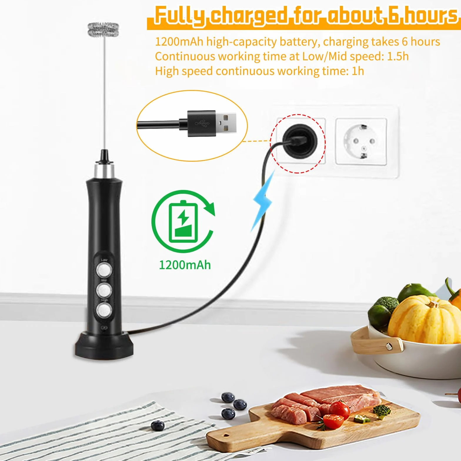 Elektryczny spieniacz do mleka 3 prędkości USB podwójną głowicą sprężynową stal nierdzewna do latte