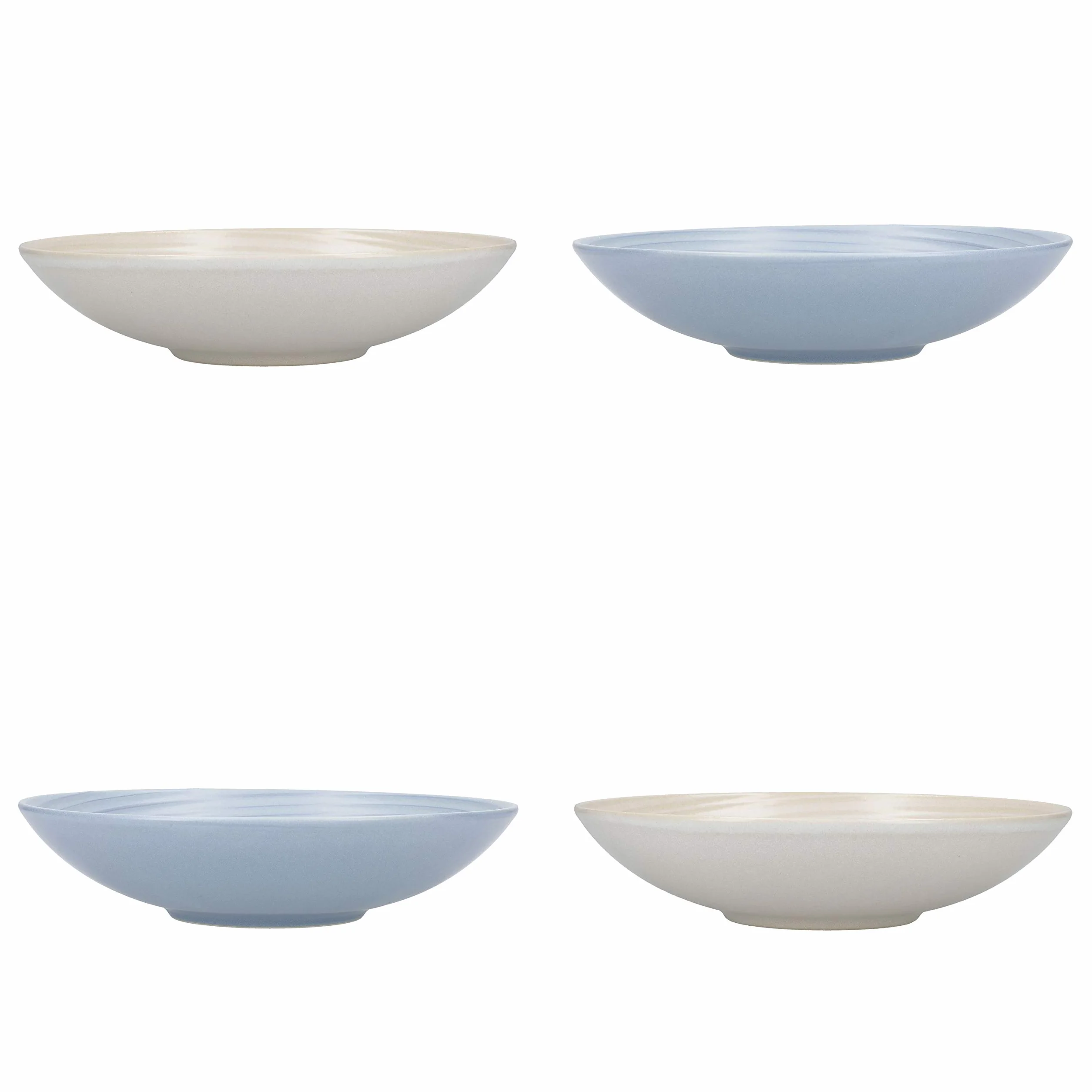 KitchenCraft Zestaw 4 misek do makaronu w pudełku na prezent, idealny do ramen i ryżu, bezołowiowa kamionka szkliwiona, niebieski/kremowy, 22 cm