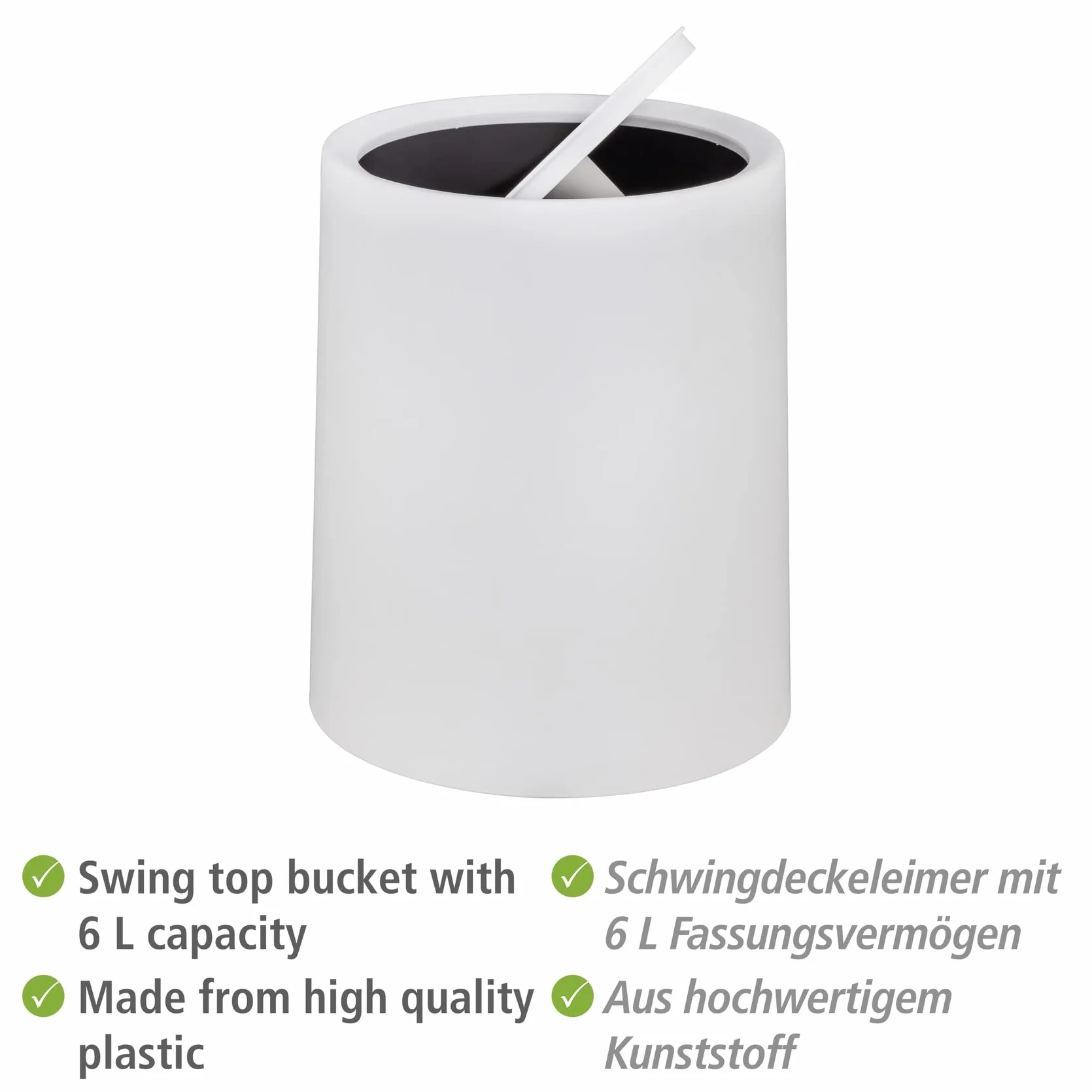 WENKO 25209100 Atri kosz na śmieci z uchylną pokrywą, 6 l, tworzywo sztuczne, 21 x 25,5 x 21 cm